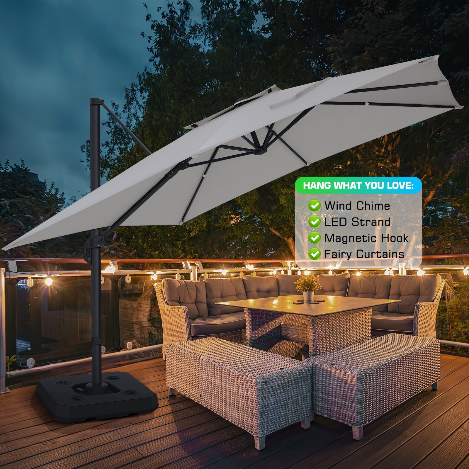HOTEEL 10ft Patio Umbrella Outdoor Square Large Cantilever Windproof Offset and Heavy Duty Sun Umbrella for Garden Deck Pool，Gray