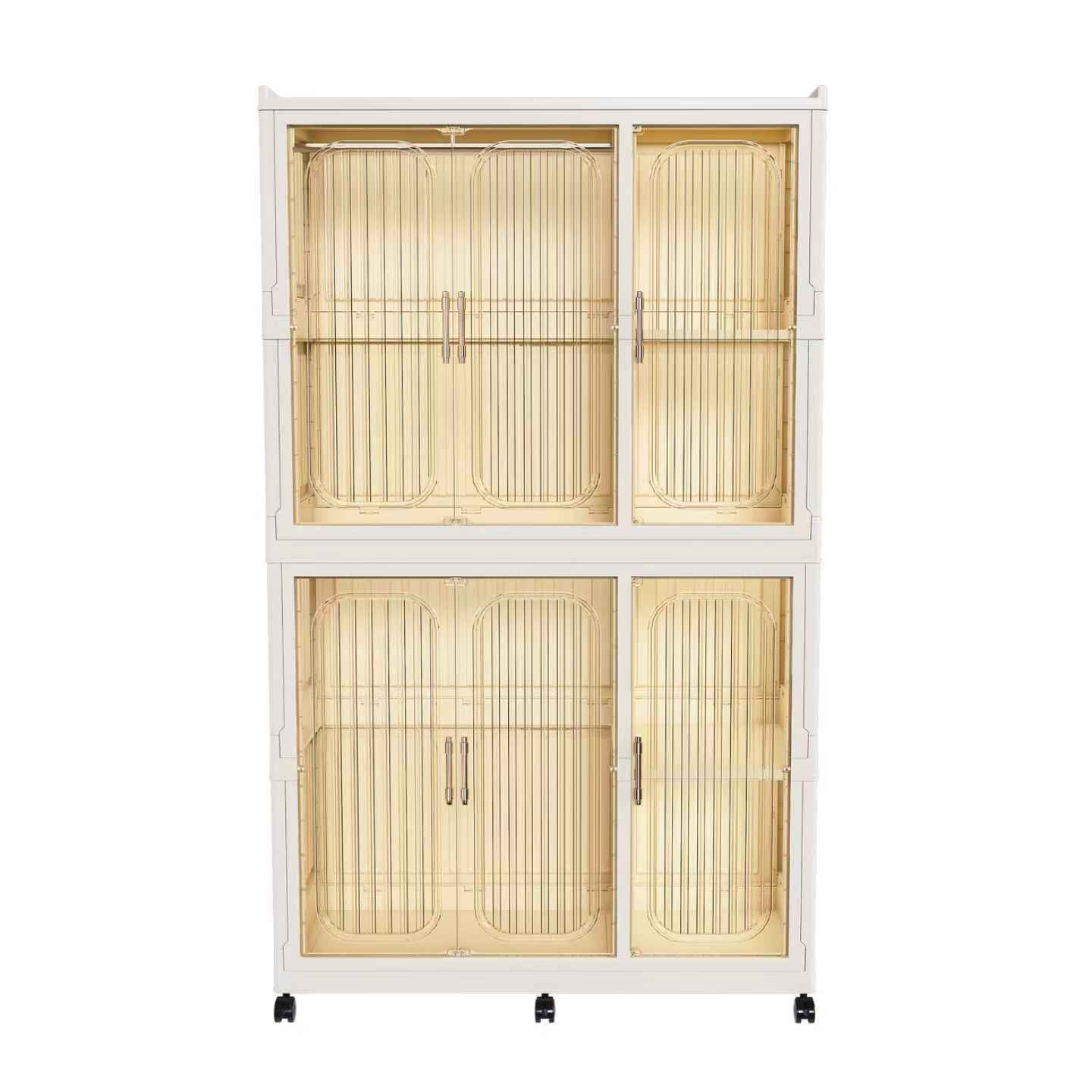 Garmic 62 Foldable Storage Wardrobe with Wheels, Portable Closet Organizer with 6 Magnetic Doors & 2 Hanging Rod, Plastic Armoire for Clothes Toys Books, White