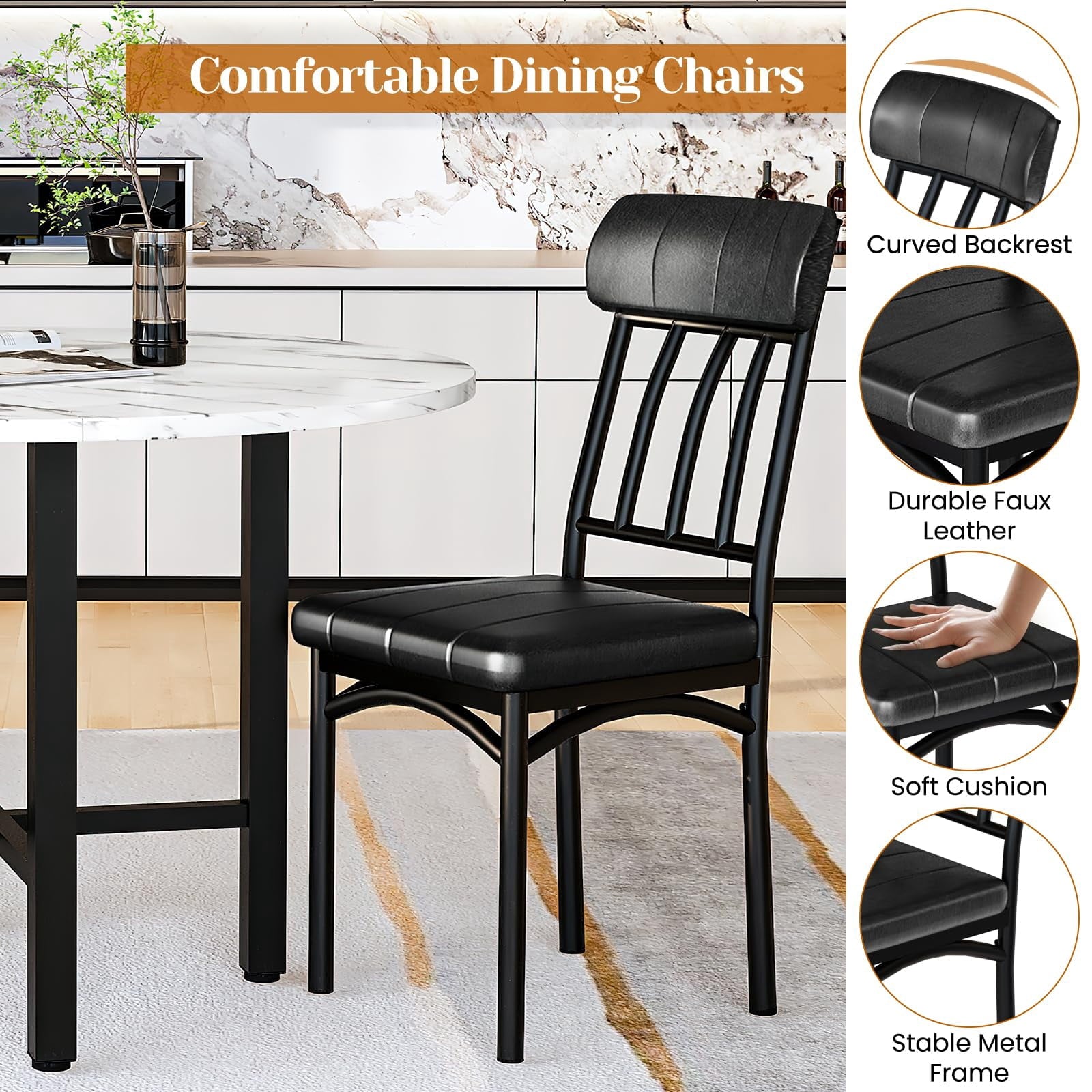 MOOSENG Round Dining Table Set for 4,Faux Marble Circle Dining Table Set with Chairs,Modern Kitchen Table and Chairs Set for 4,Round Dinner Table & Chair Set for Small Space
