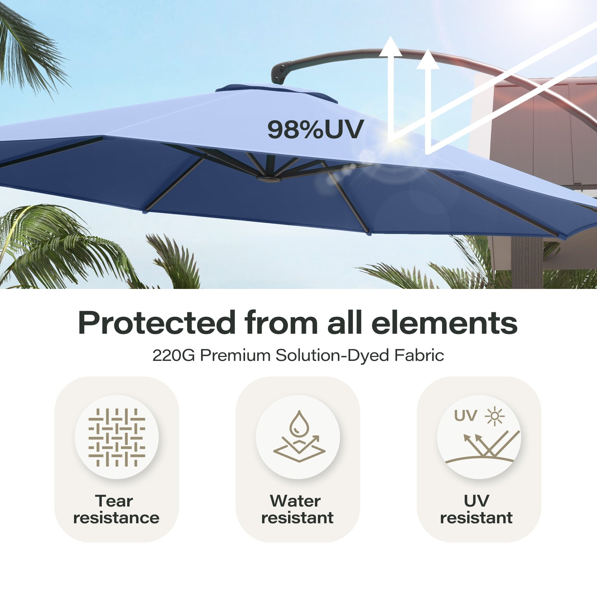 LAUSAINT HOME 11 FT Outdoor Patio Umbrella with Base, Aluminum Cantilever Umbrella with Crank, Gray