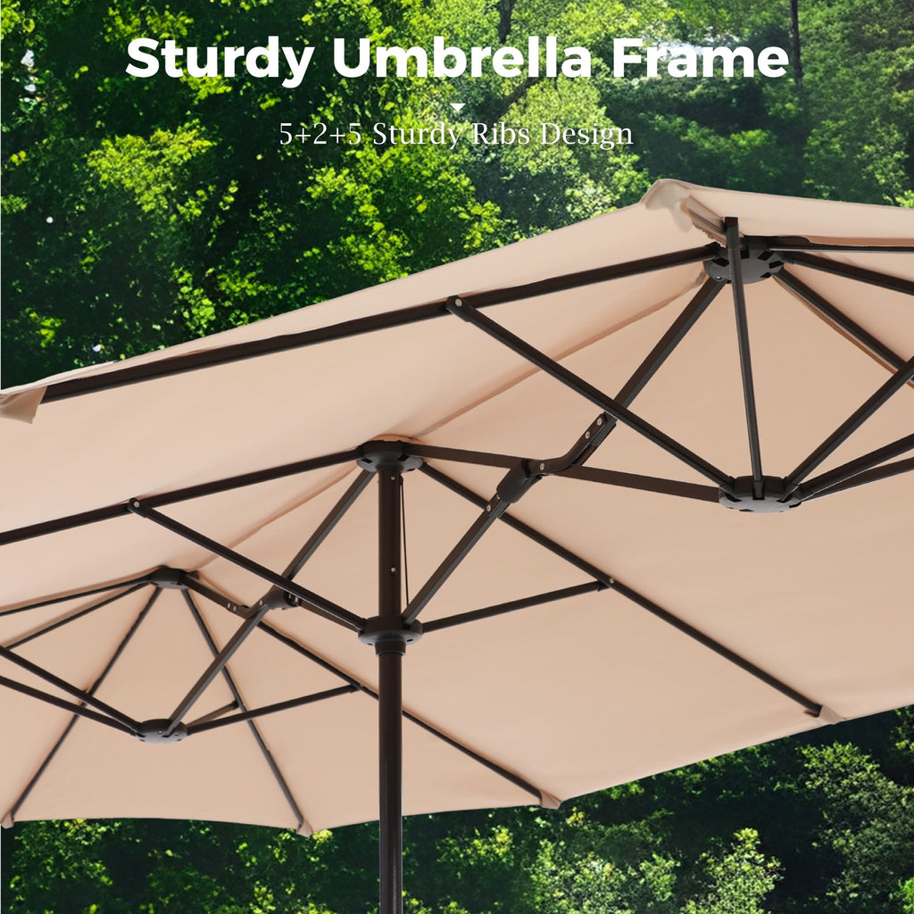 Alpha Joy 15ft Outdoor Patio Umbrella Extra-Large Double-Sided Garden Umbrella with Crank Handle and Base - Ivory