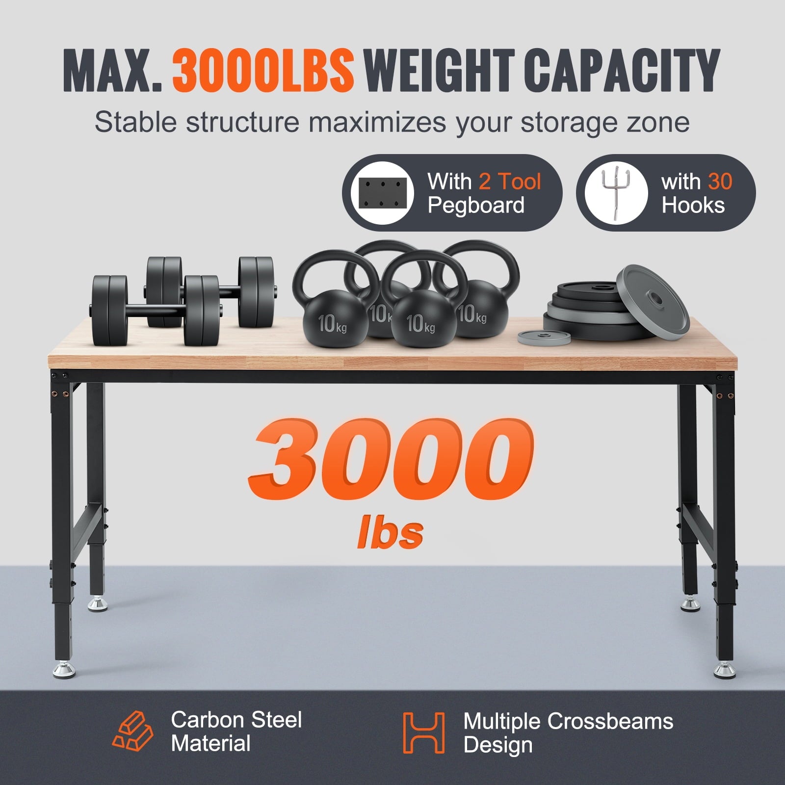 KFFKFF Movable Workstation, 72 L X 25 W, Equipped with Universal Casters, Adjustable Heights from 28-39.5, Can Bear Up to 3000 LBS, Comes with Power Sockets