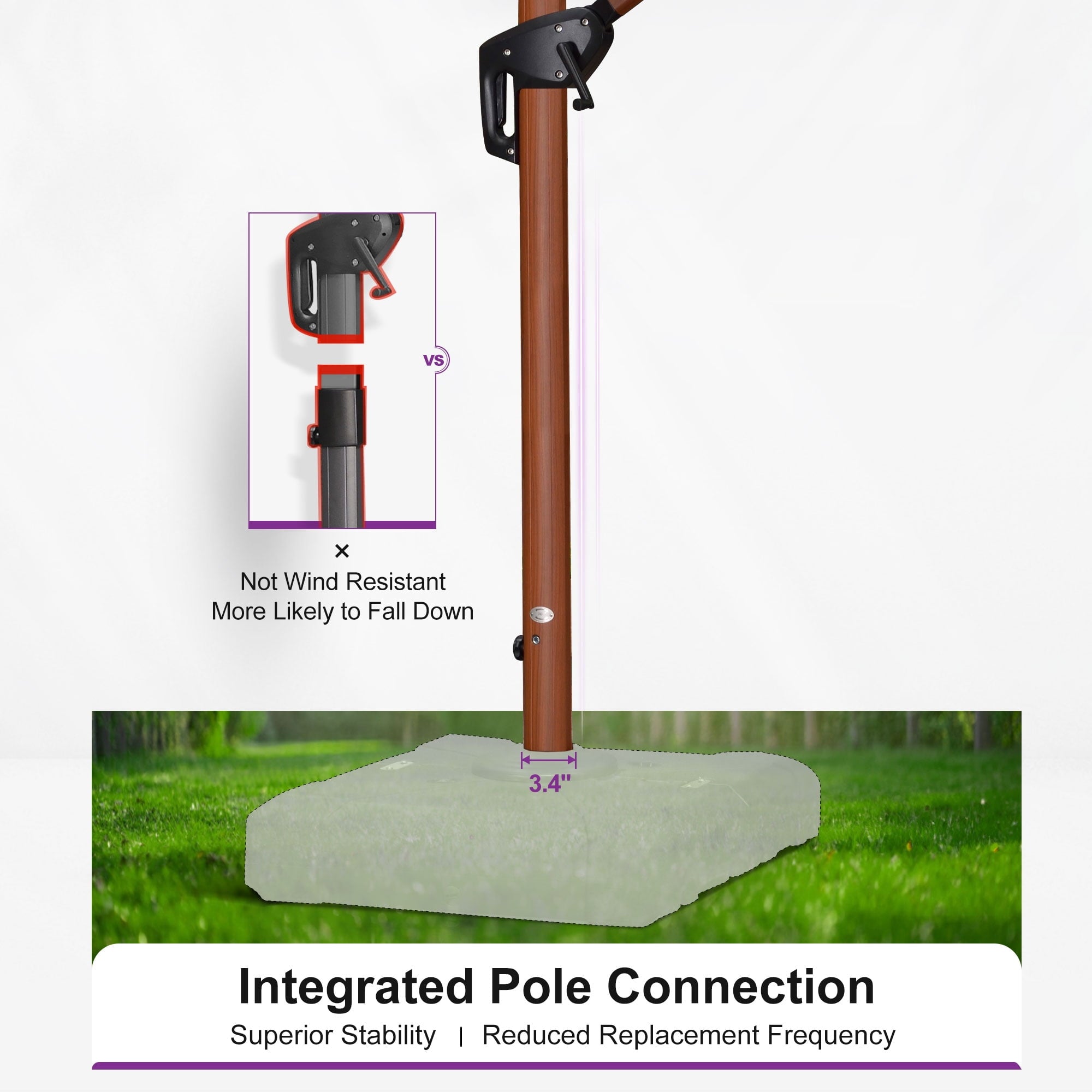 PURPLE LEAF 10FT Deluxe Square Wood Grain Patio Umbrella, Large Offset Cantilever Umbrella with 360° Rotation, Beige