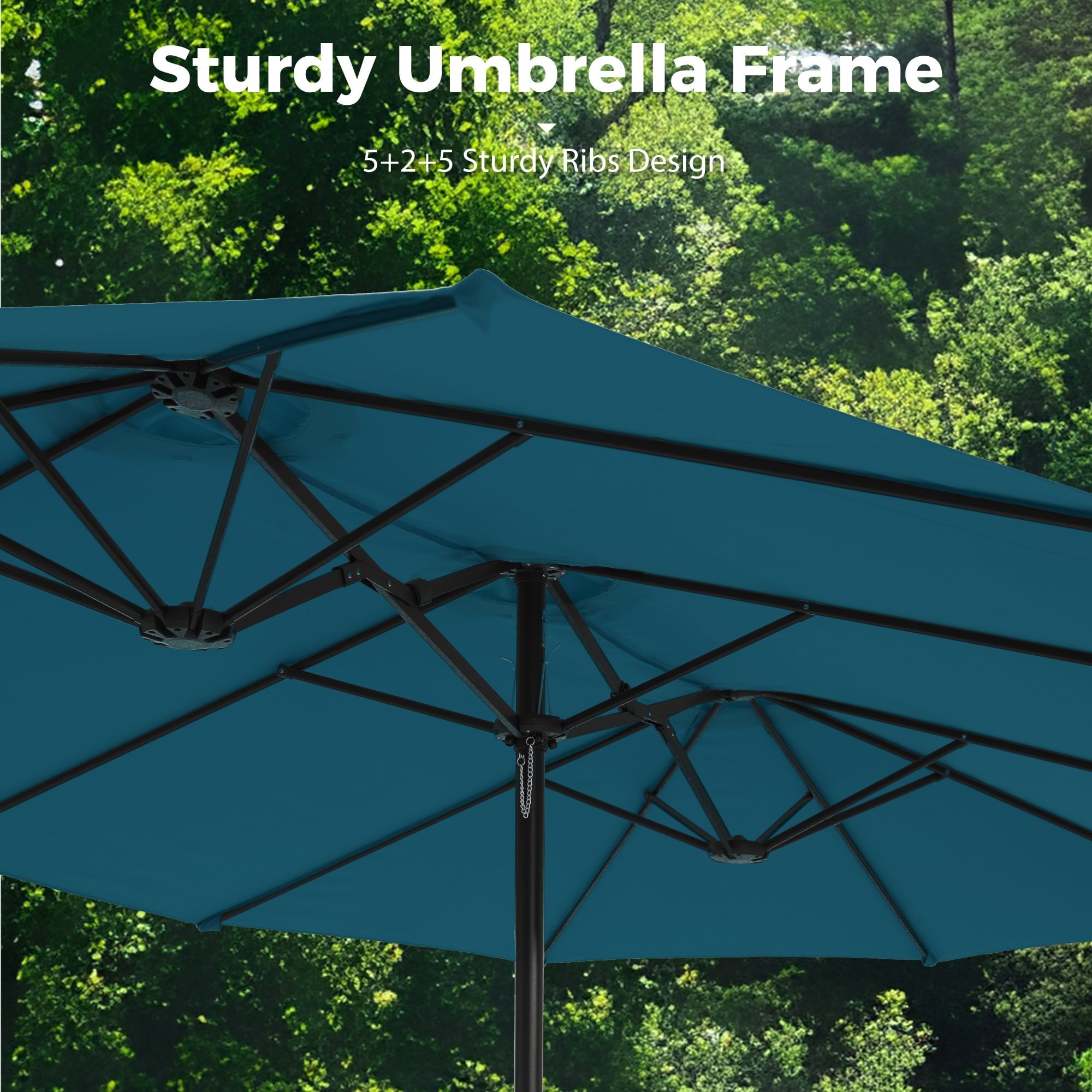Alpha Joy 15ft Outdoor Patio Umbrella Extra-Large Double-Sided Garden Umbrella with Crank Handle and Base - Smoky Gray