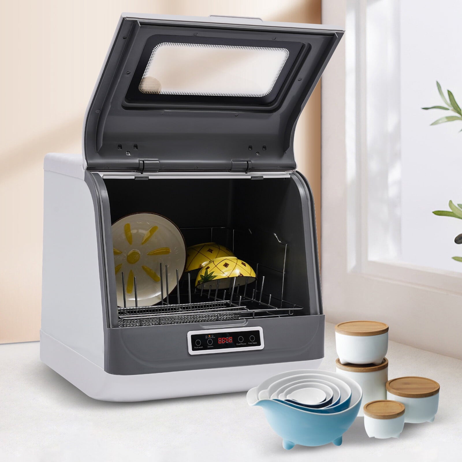 1 PCS Stainless Steel Countertop Dishwasher, Portable Countertop Dishwasher, Mini Dishwasher, Voltage: 110V, Rated Power: 800W, Frequency: 60Hz, Maximum Water Consumption: 8L/2.11Gal