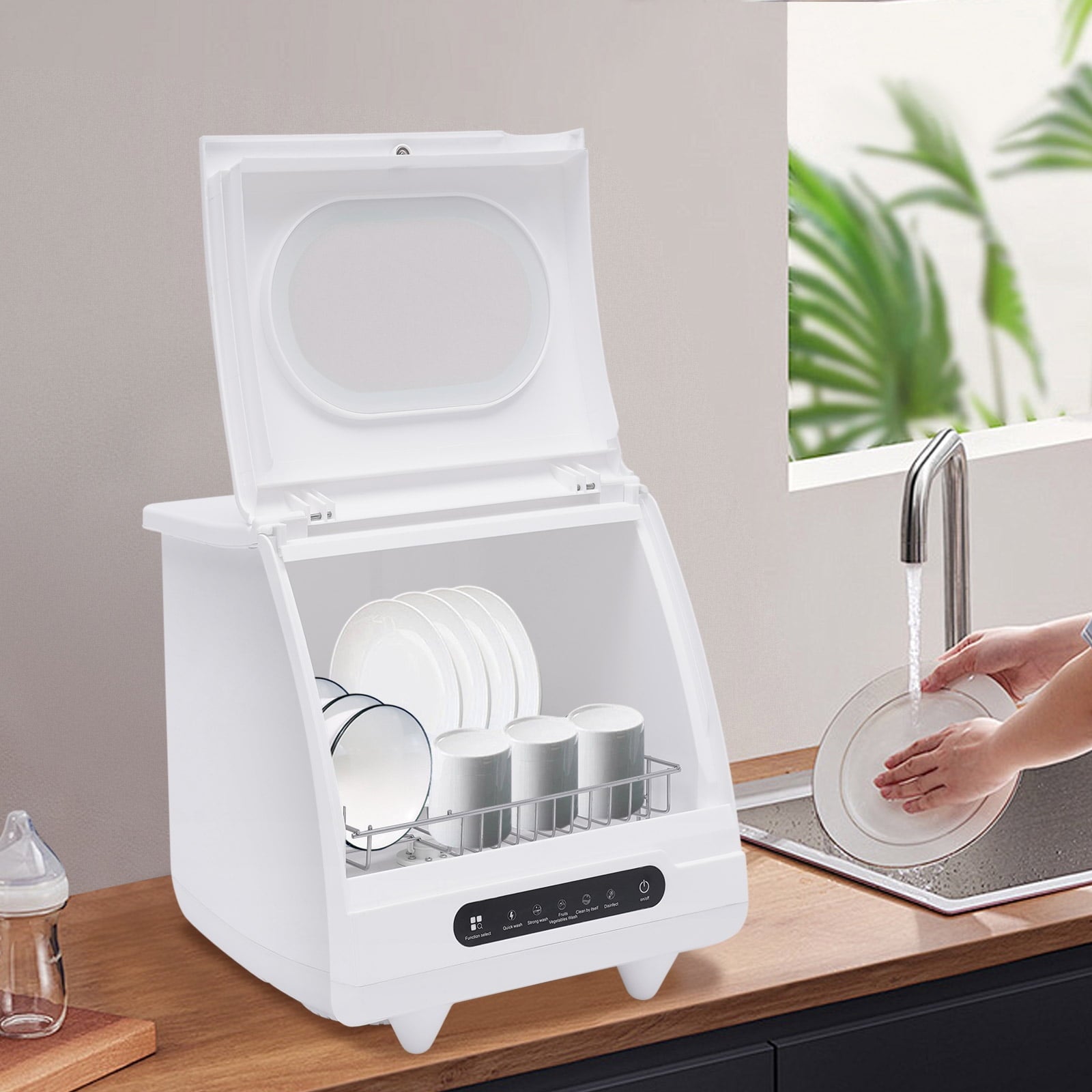 Compact Countertop Dishwasher with 5 Wash Programs, 360° Spray Arms, and Quick Installation – Ideal for Small Apartments, Dorms, and RVs