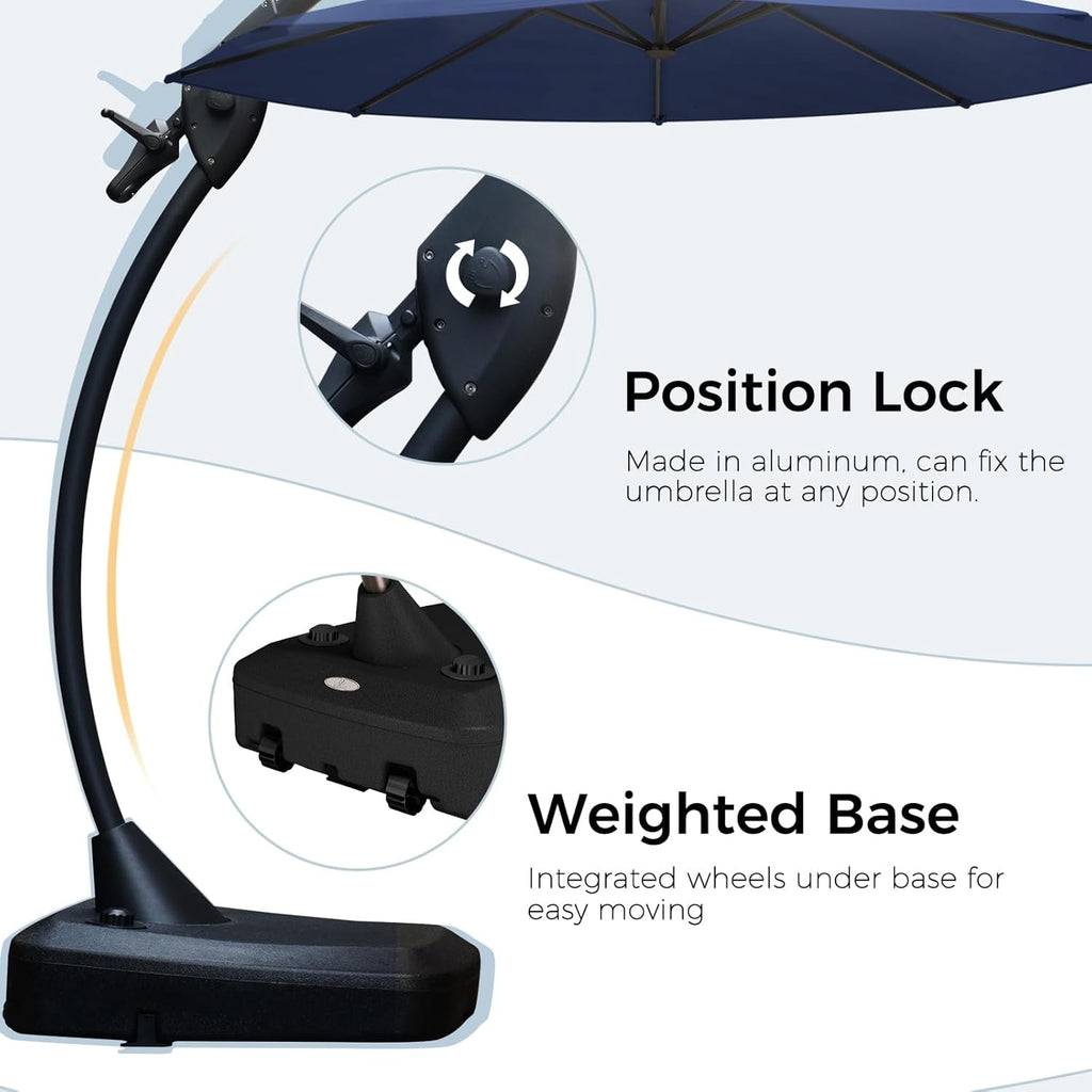 GRANDPATIO 12 Ft Outdoor Umbrella with Base, Large Aluminum Cantilever Offset Umbrella for Patio Pool, Black & White