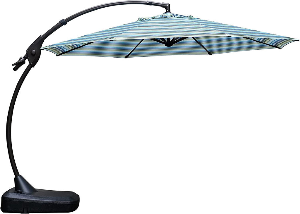 GRANDPATIO 12 Ft Outdoor Umbrella with Base, Large Aluminum Cantilever Offset Umbrella for Patio Pool, Black & White