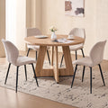 5 Piece 47'' Round Dining Table Chairs Set for 4, Farmhouse Oak Kitchen Table with 4 Boucle Mid Century Modern Dinning Room Chairs, Wood Dinner Table &Upholstered Chair Set of 4, Beige