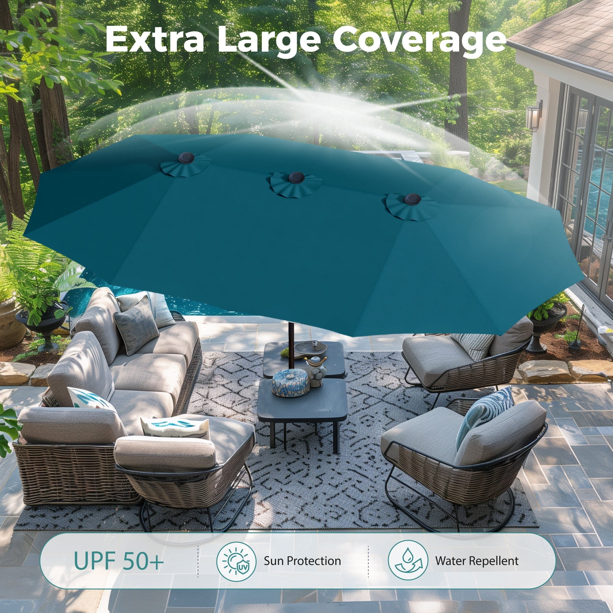 Alpha Joy 15ft Outdoor Patio Umbrella Extra-Large Double-Sided Garden Umbrella with Crank Handle and Base - Ivory