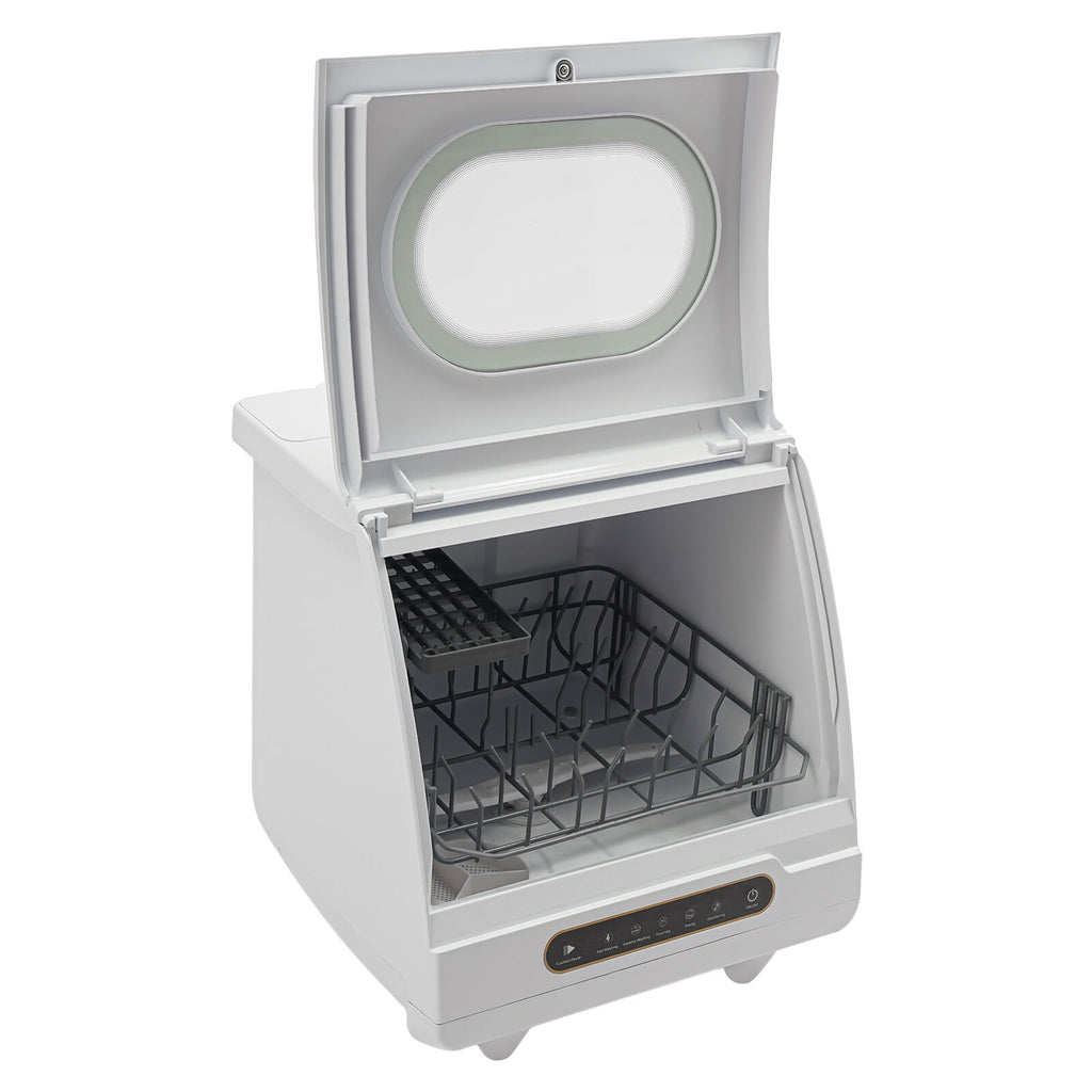 Portable Countertop Dishwasher 5 Washing Programs with Water Tank Leak-Proof Dry 360° Rotation Flushing, Uitable for Homes Kitchen Apartments Dormitories Campers