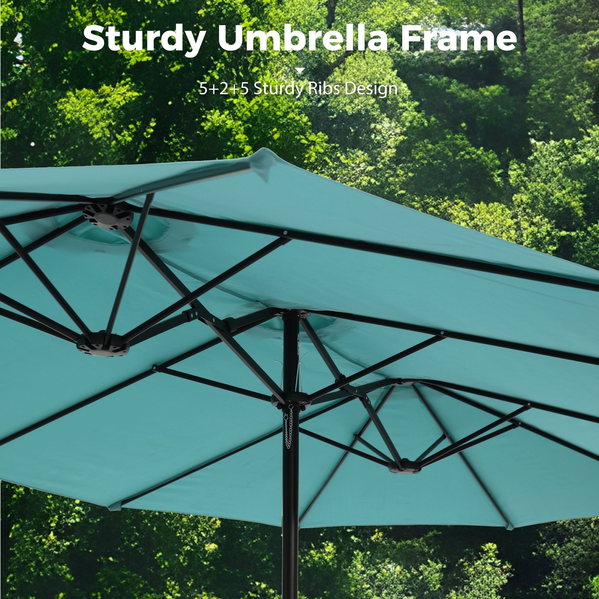 Alpha Joy 15ft Outdoor Patio Umbrella Extra-Large Double-Sided Garden Umbrella with Crank Handle and Base - Ivory