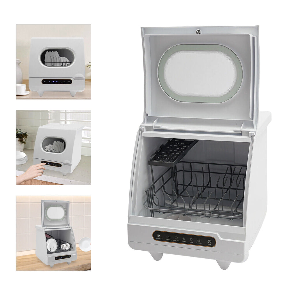 Compact Countertop Dishwasher with 5 Wash Programs, 360° Spray Arms, and Quick Installation – Ideal for Small Apartments, Dorms, and RVs