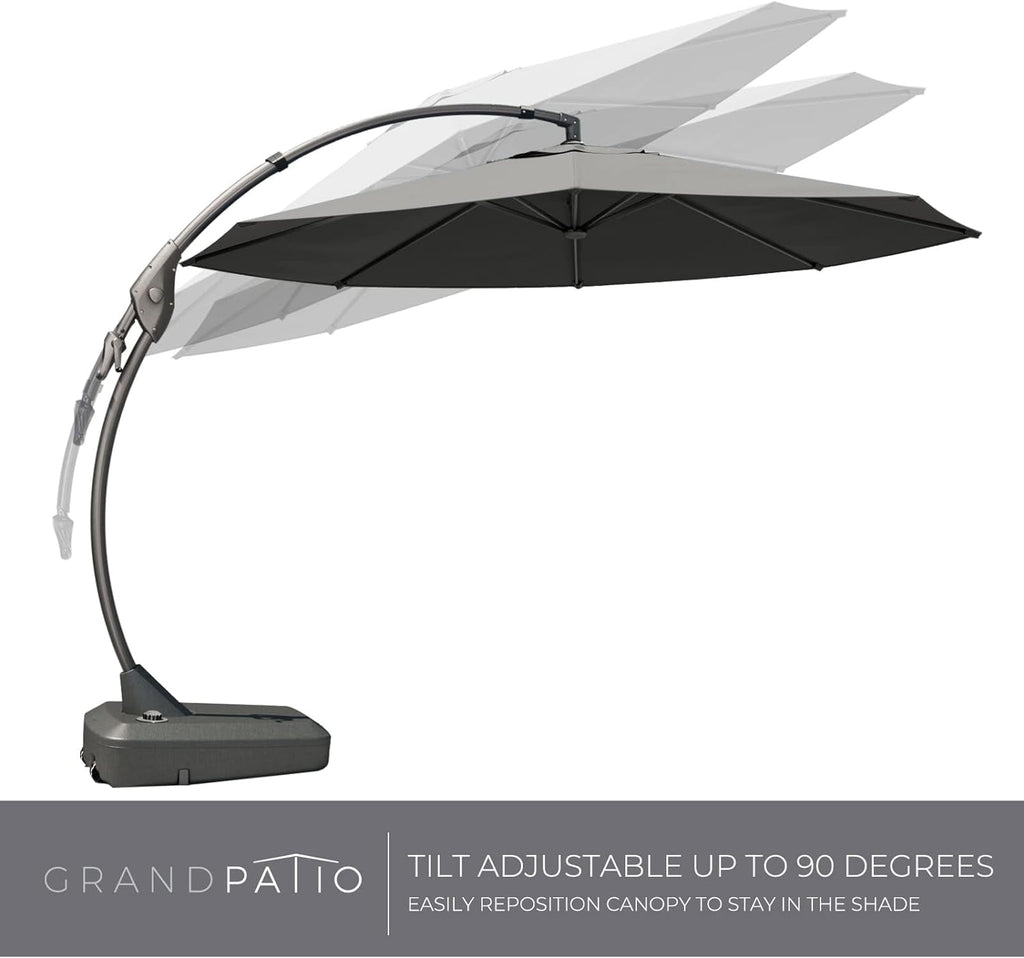 GRANDPATIO 12 Ft Outdoor Umbrella with Base, Large Aluminum Cantilever Offset Umbrella for Patio Pool, Black & White