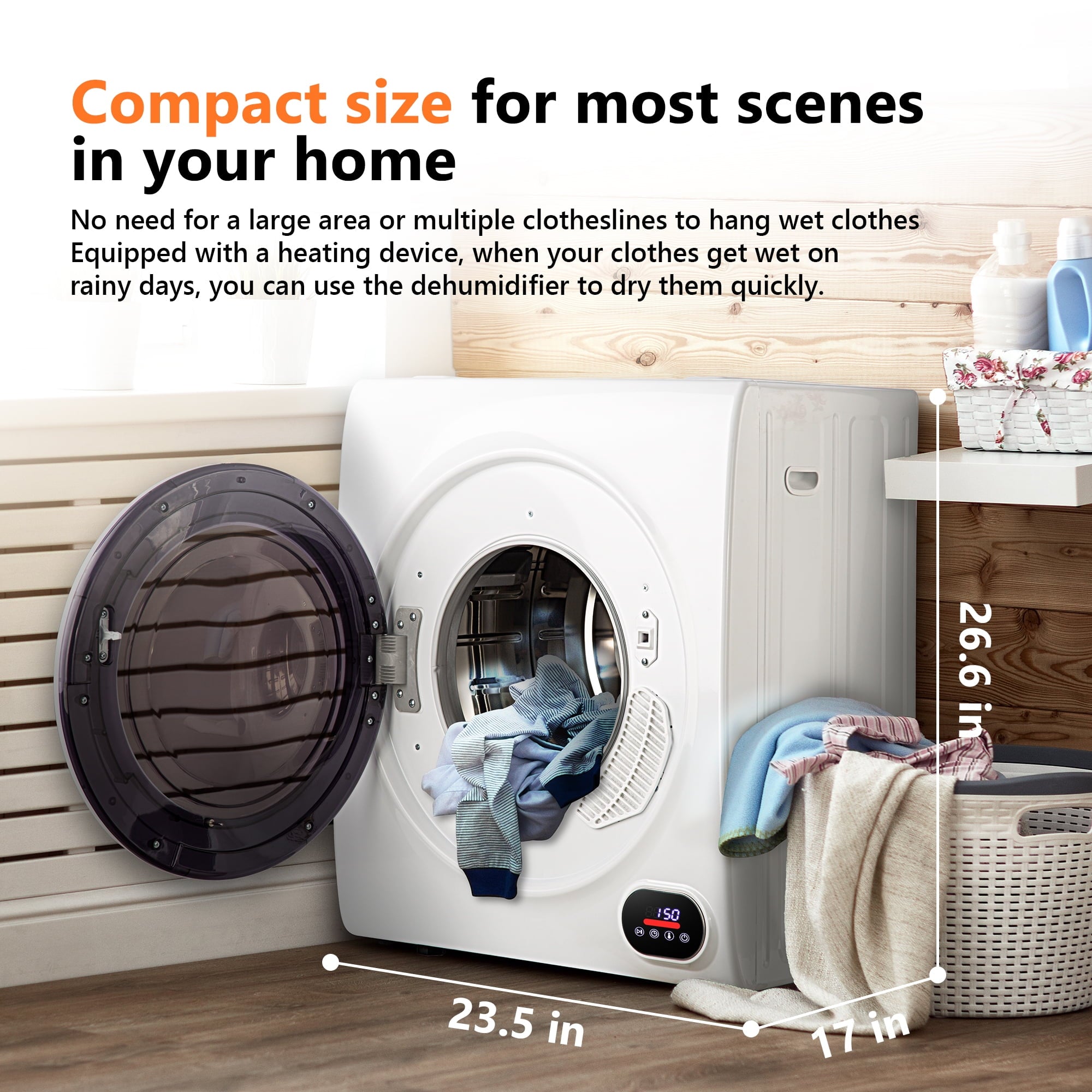 EUHOMY Portable Clothes Dryer, 2.6 Cu.ft Capacity, 1400W Quiet & Energy-Efficient Dryer for Apartments, Dorms, RVs and Small Spaces