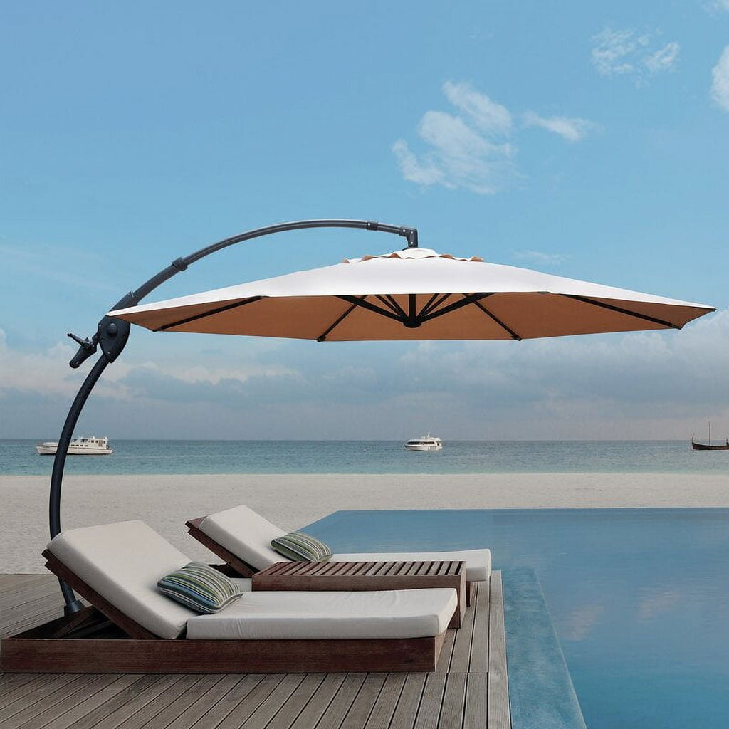 GRANDPATIO 12 Ft Outdoor Umbrella with Base, Large Aluminum Cantilever Offset Umbrella for Patio Pool, Black & White
