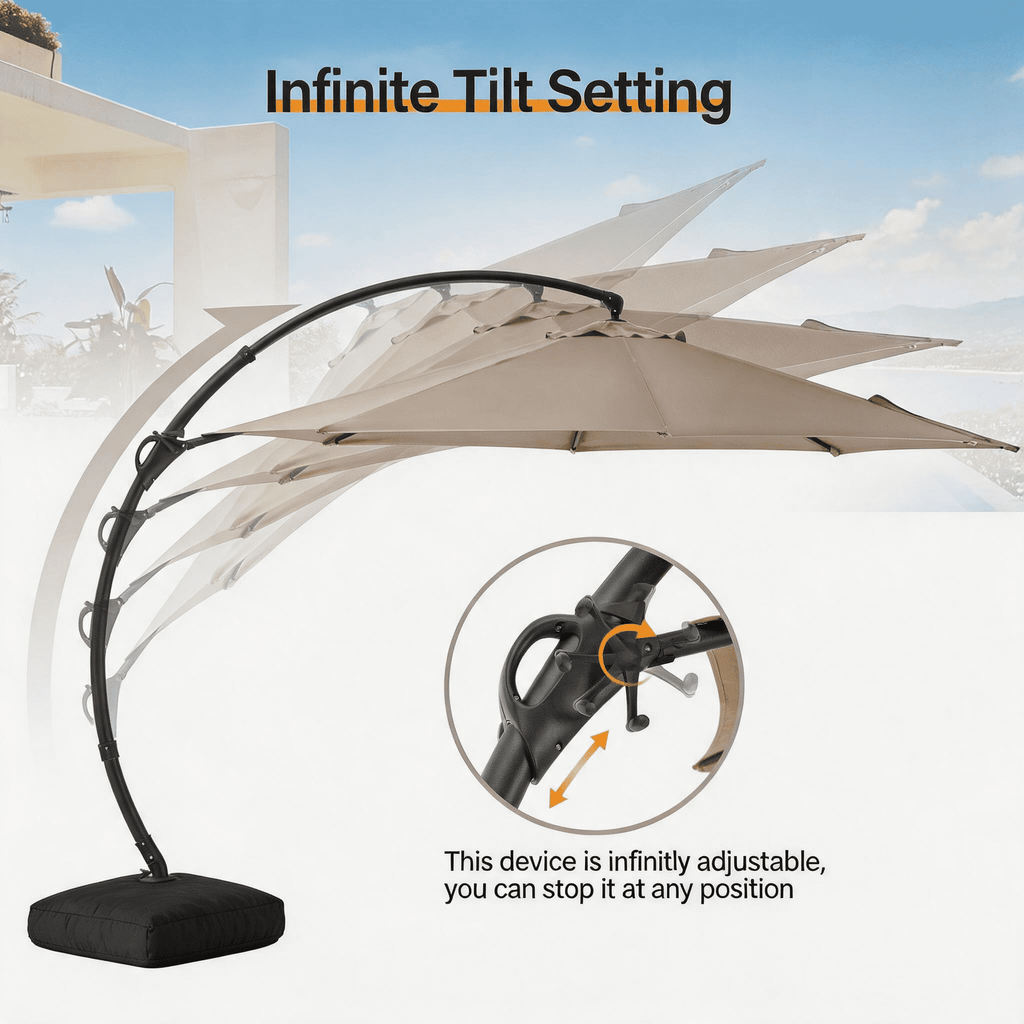 LAUSAINT HOME 11 FT Outdoor Patio Umbrella with Base, Aluminum Cantilever Umbrella with Crank, Champagne