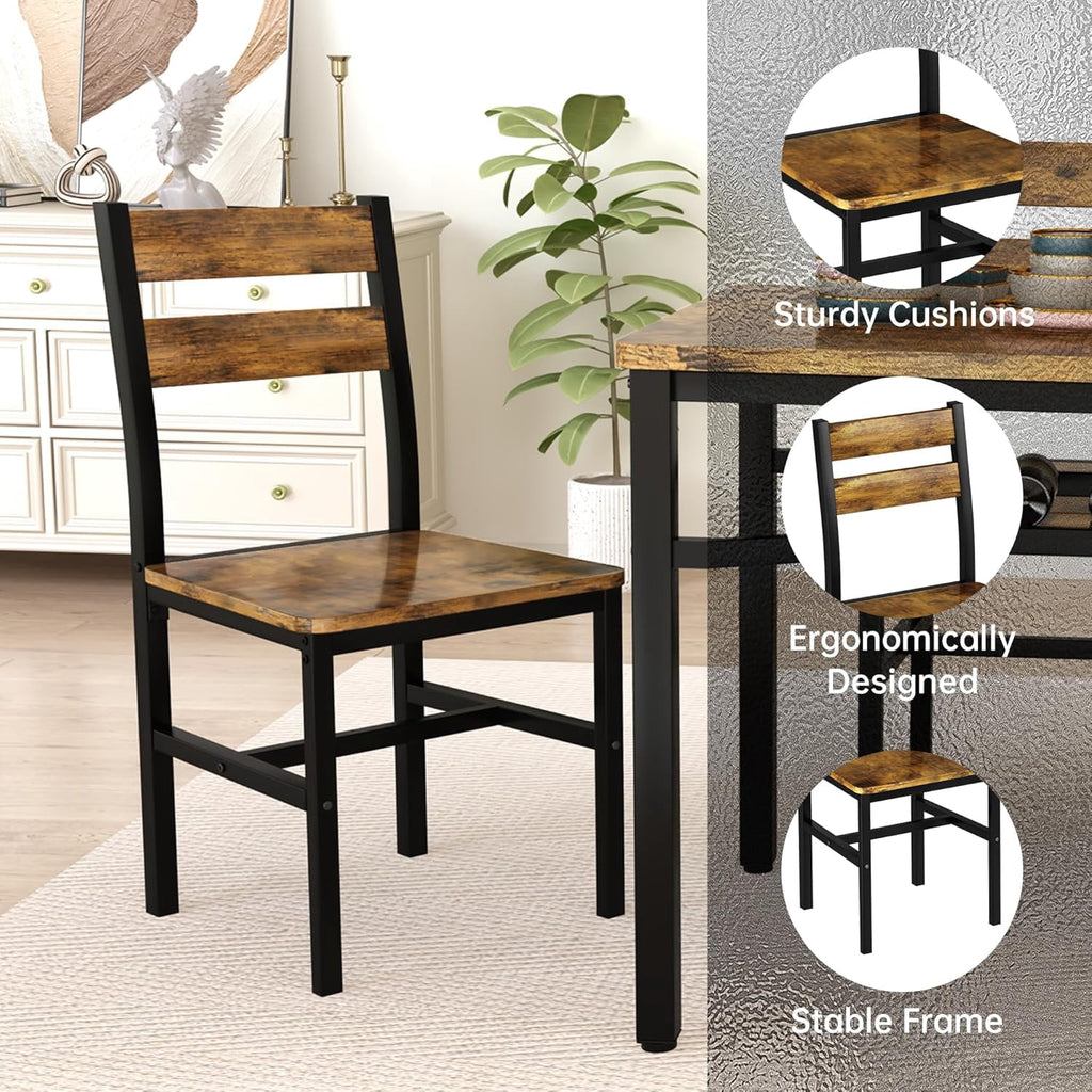Baxluxe 4-person dining table set, farmhouse-style wooden kitchen dining table and chair set, farmhouse 5-piece dining table set with storage rack, small kitchen dining table set,Black