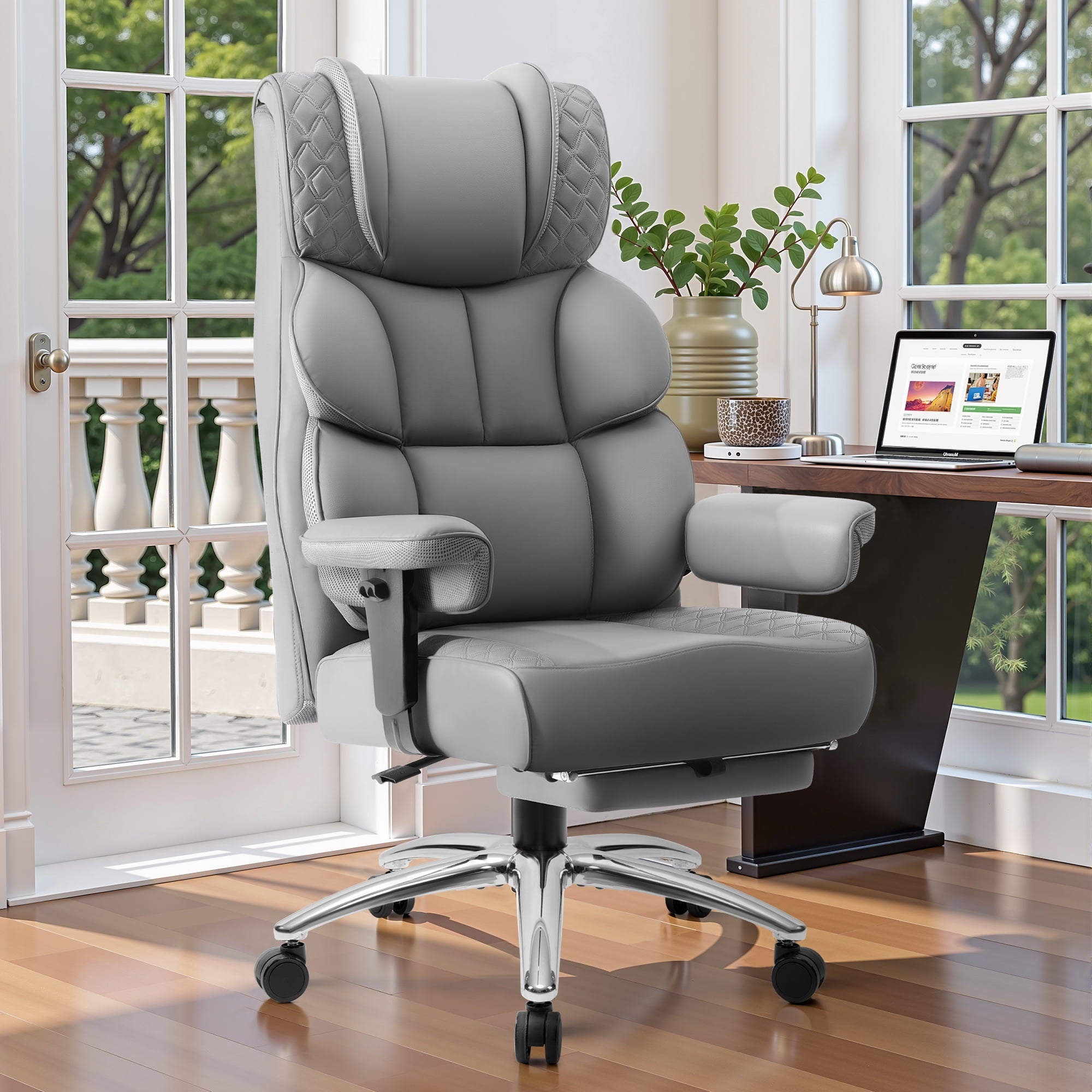 COOLHUT Big and Tall Office Chair 400LBS, Adjustable Headrest Ergonomic Computer Desk Chair, Executive Leather Chair with Adjustable Armrest, High Back Office Chair Havy Duty Design, Black