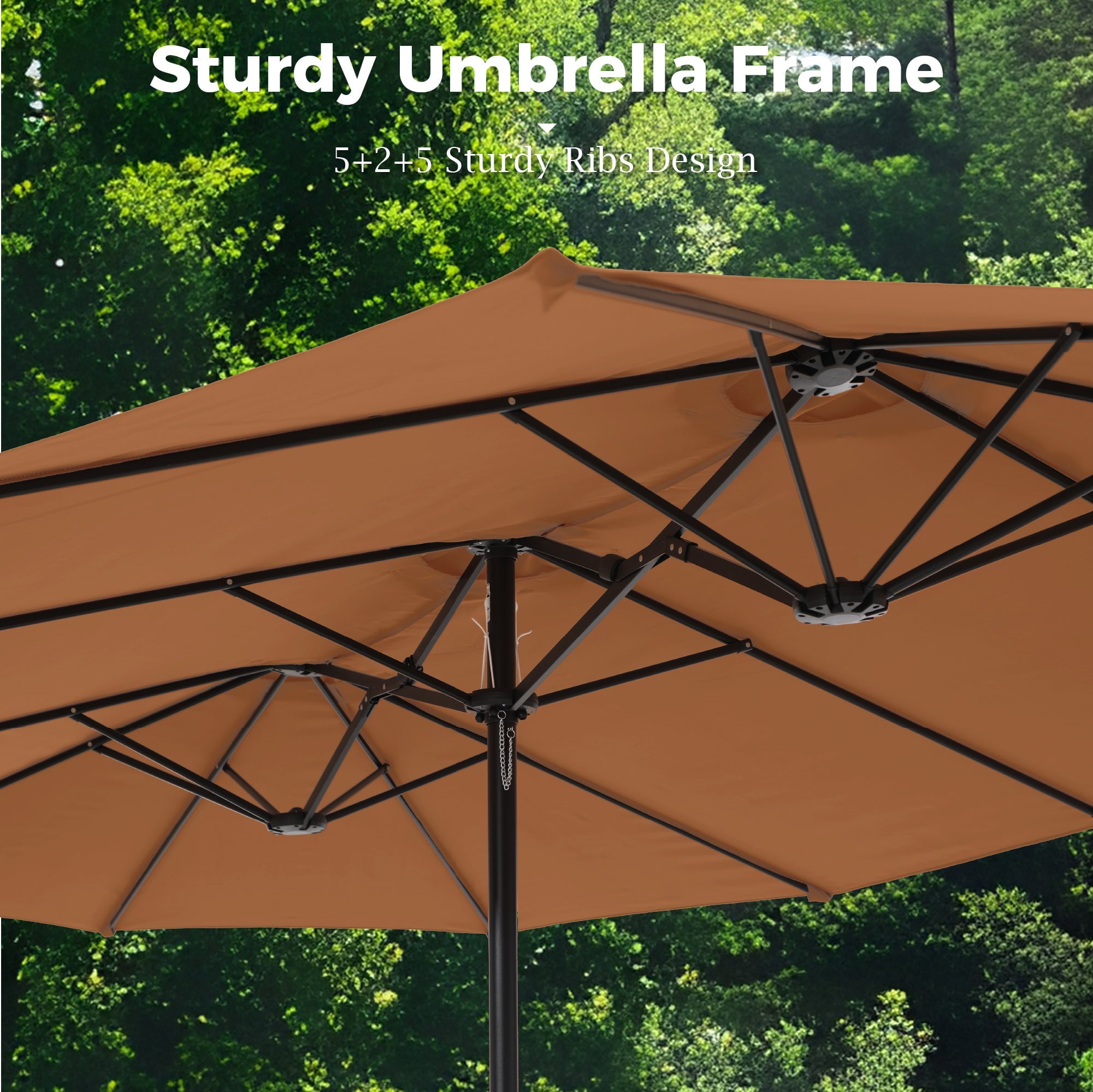 Alpha Joy 15ft Outdoor Patio Umbrella Extra-Large Double-Sided Garden Umbrella with Crank Handle and Base - Ivory