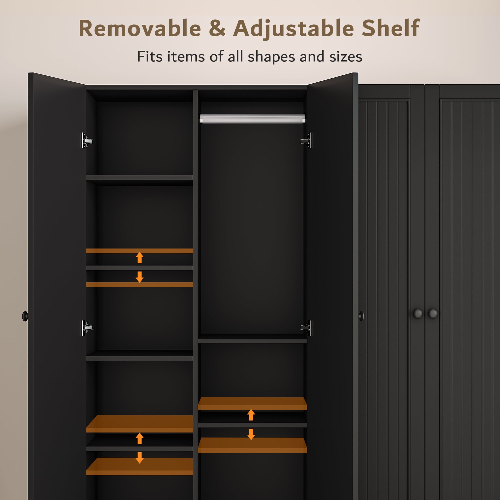 Laisnet 67H Armoire Wardrobe Closet with 4 Doors and 2 Drawers, Adjustable Shelves & Hanging Rods for Bedroom, White