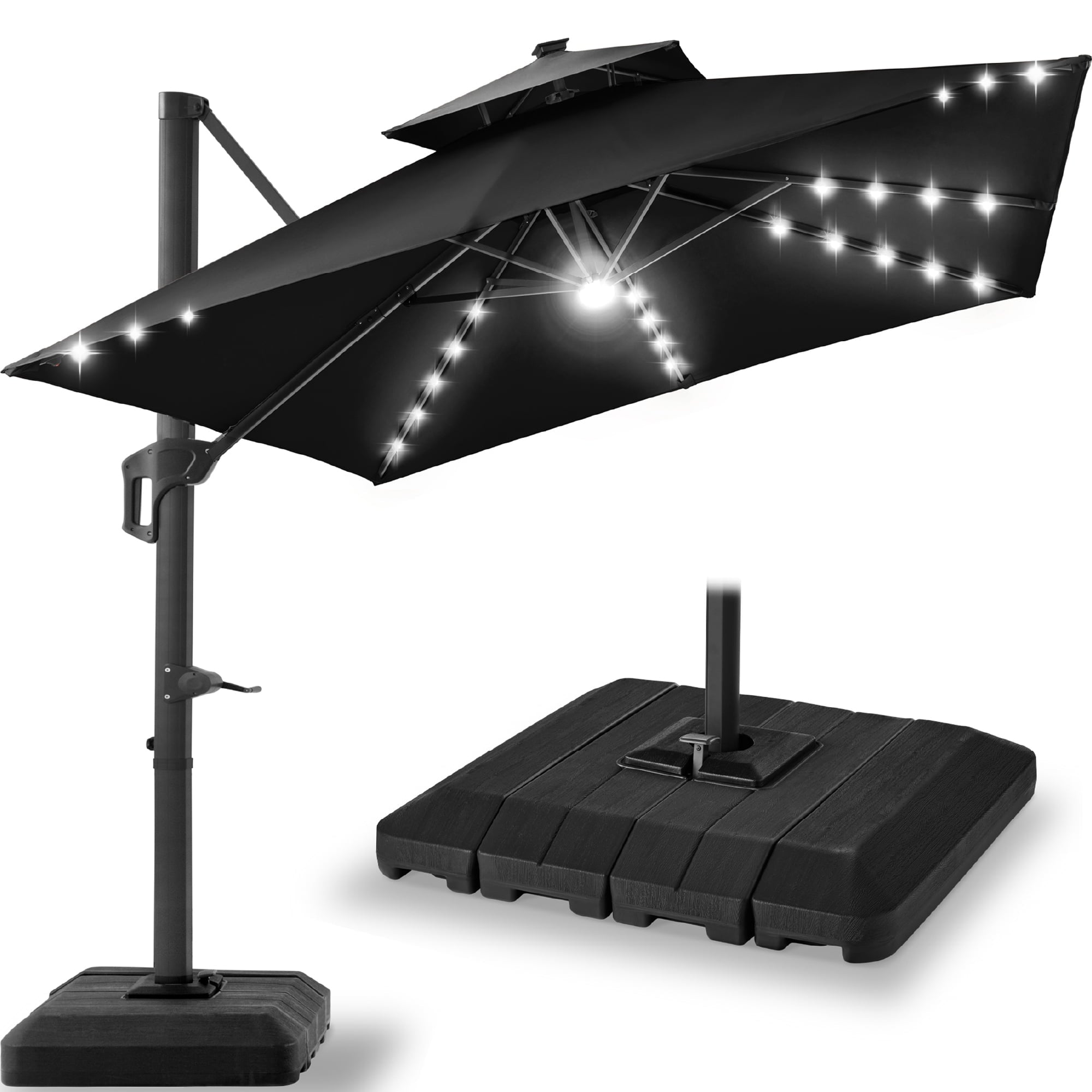Best Choice Products 12x12ft 2-Tier Square Outdoor Solar LED Cantilever Umbrella w/ 360-Rotating Base   Gray