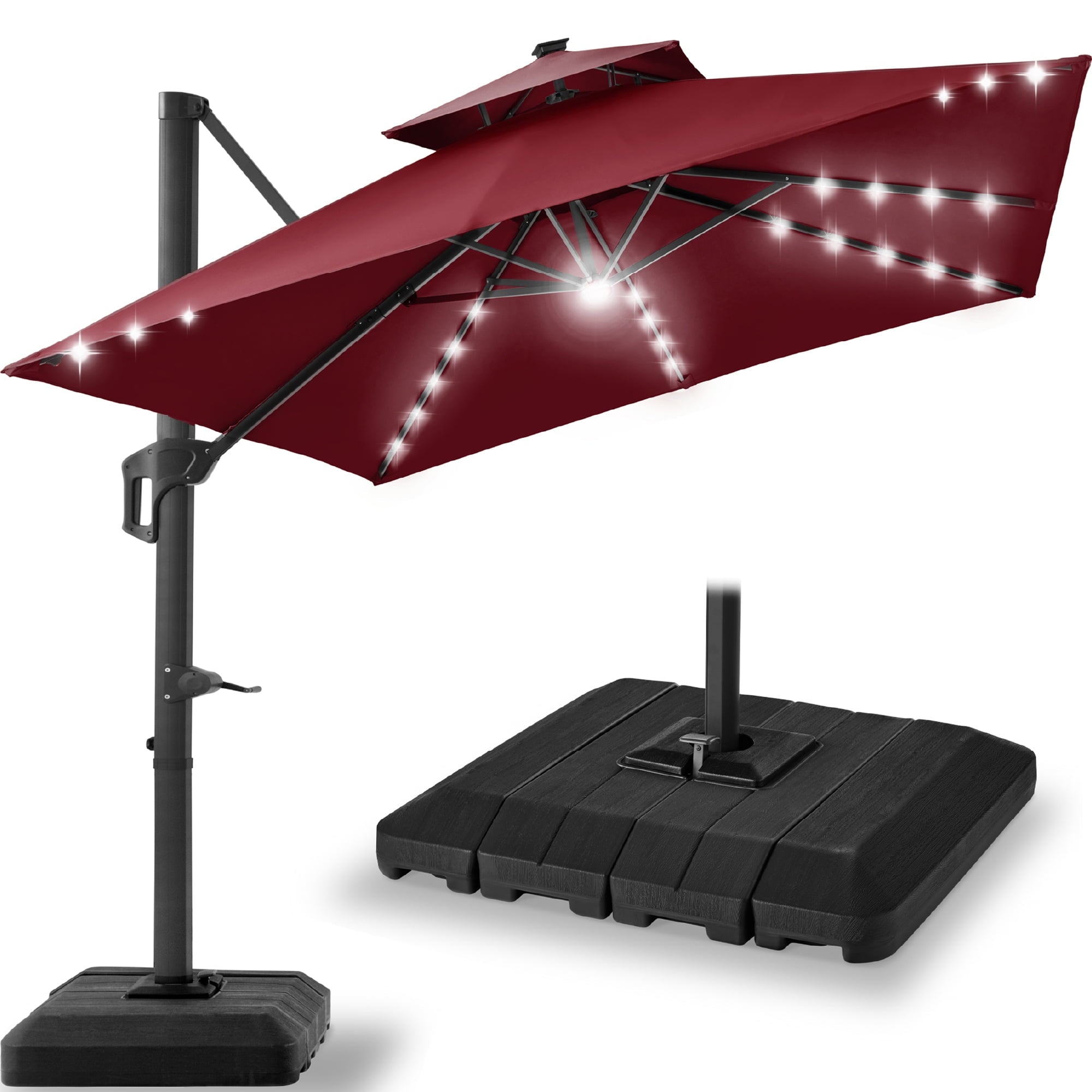 Best Choice Products 12x12ft 2-Tier Square Outdoor Solar LED Cantilever Umbrella w/ 360-Rotating Base   Gray