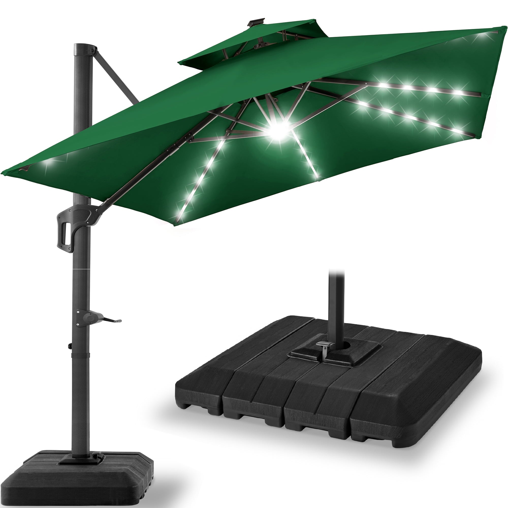 Best Choice Products 12x12ft 2-Tier Square Outdoor Solar LED Cantilever Umbrella w/ 360-Rotating Base   Gray