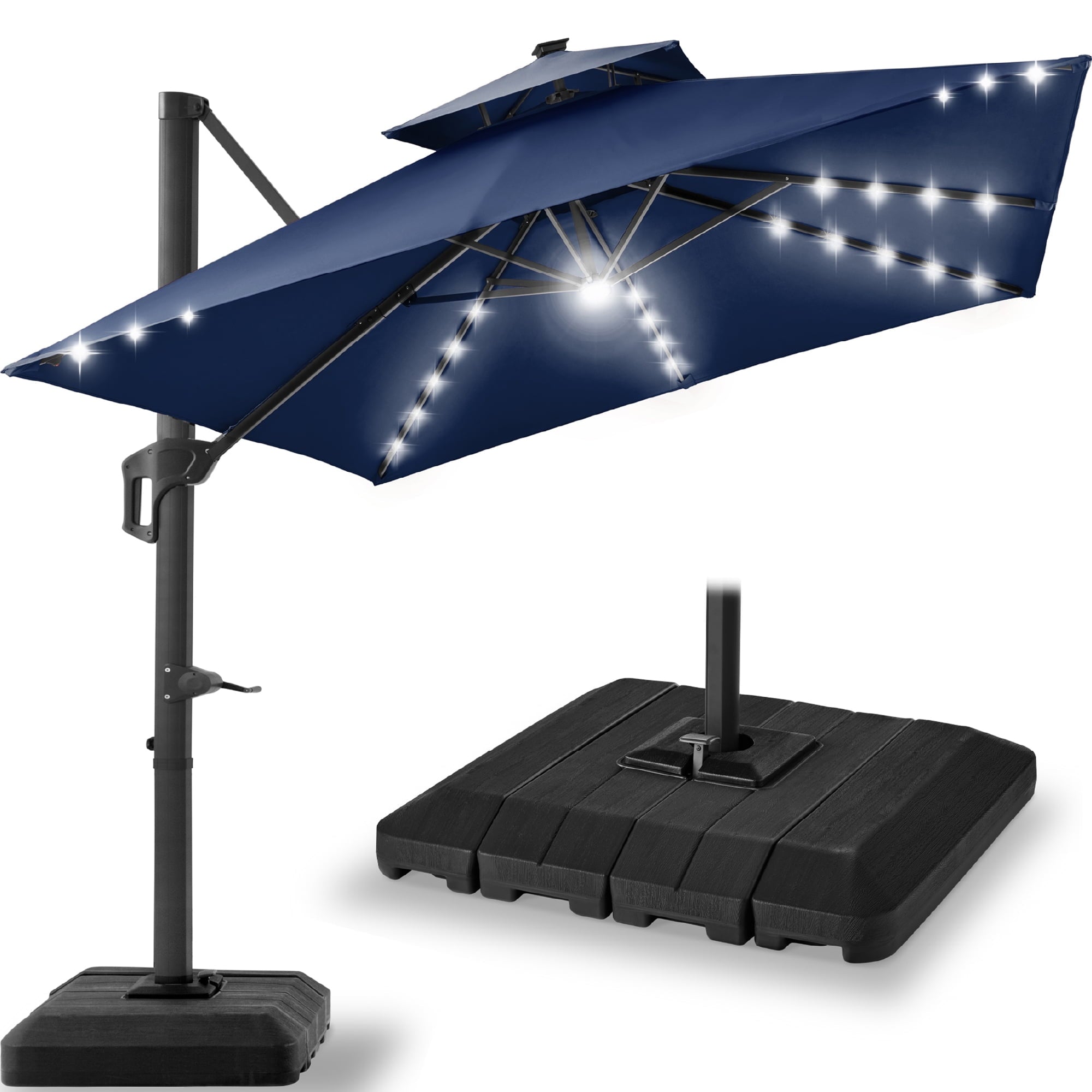 Best Choice Products 12x12ft 2-Tier Square Outdoor Solar LED Cantilever Umbrella w/ 360-Rotating Base   Gray