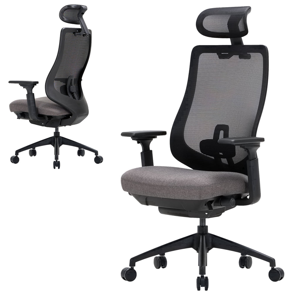 COLAMY ATLAS-01 Ergonomic Office Chair, High Back Office Executive Desk Chair, Mesh Office Chair Lumbar Support with Adjustable Headrest and 4D Arms, Slide Seat, Tilt Lock-Darkgrey