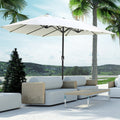 Outsunny Patio Umbrella 15' Steel Rectangular Outdoor Double Sided Market with base, Sun Protection & Easy Crank for Deck Pool Patio, Beige
