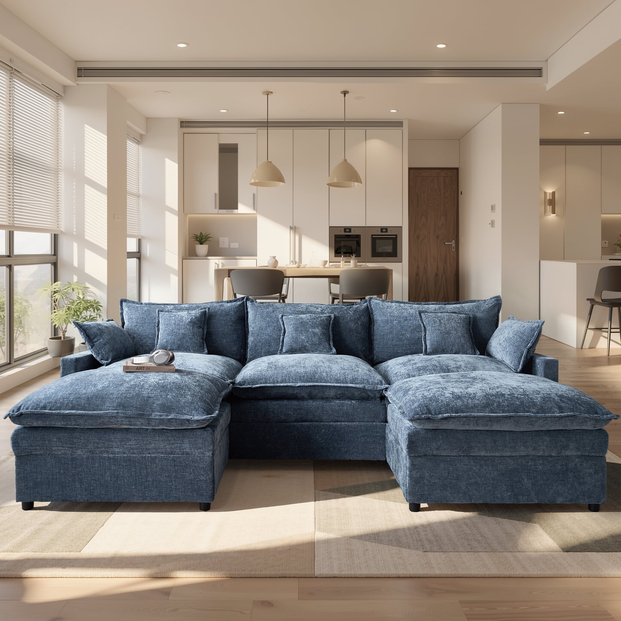 Ovios 108 Modular Sectional Sofa U-Shaped Cloud Couch with 2 Ottomans, Comfy Living Room Furniture, Chenille, Camel