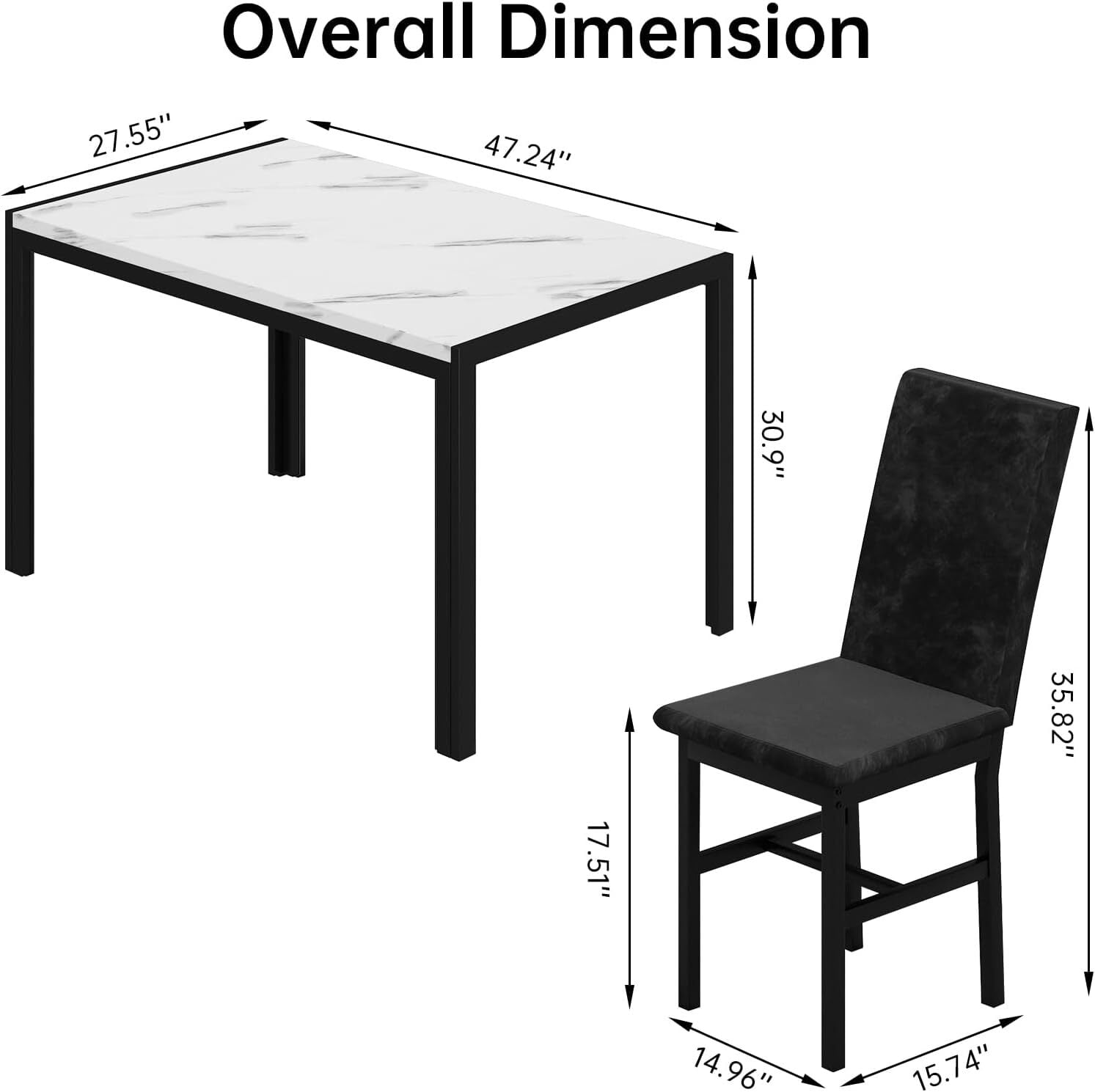 MOOSENG 5-Piece Dining Table Set with Faux Marble Top, Modern Kitchen Table and Set of 4 Grey Velvet Upholstered Chairs, Space-Saving Dinette Set for Small Spaces