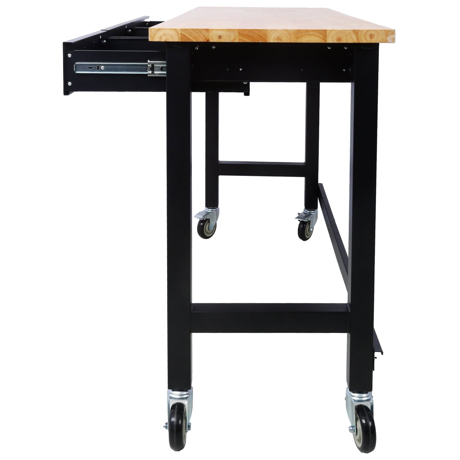 Office Desks 60in Work Bench, Workbench with Drawer Storage, Heavy Duty Bamboo Wood Work Table with Wheels for Garage Home Office,Wooden Office Desks