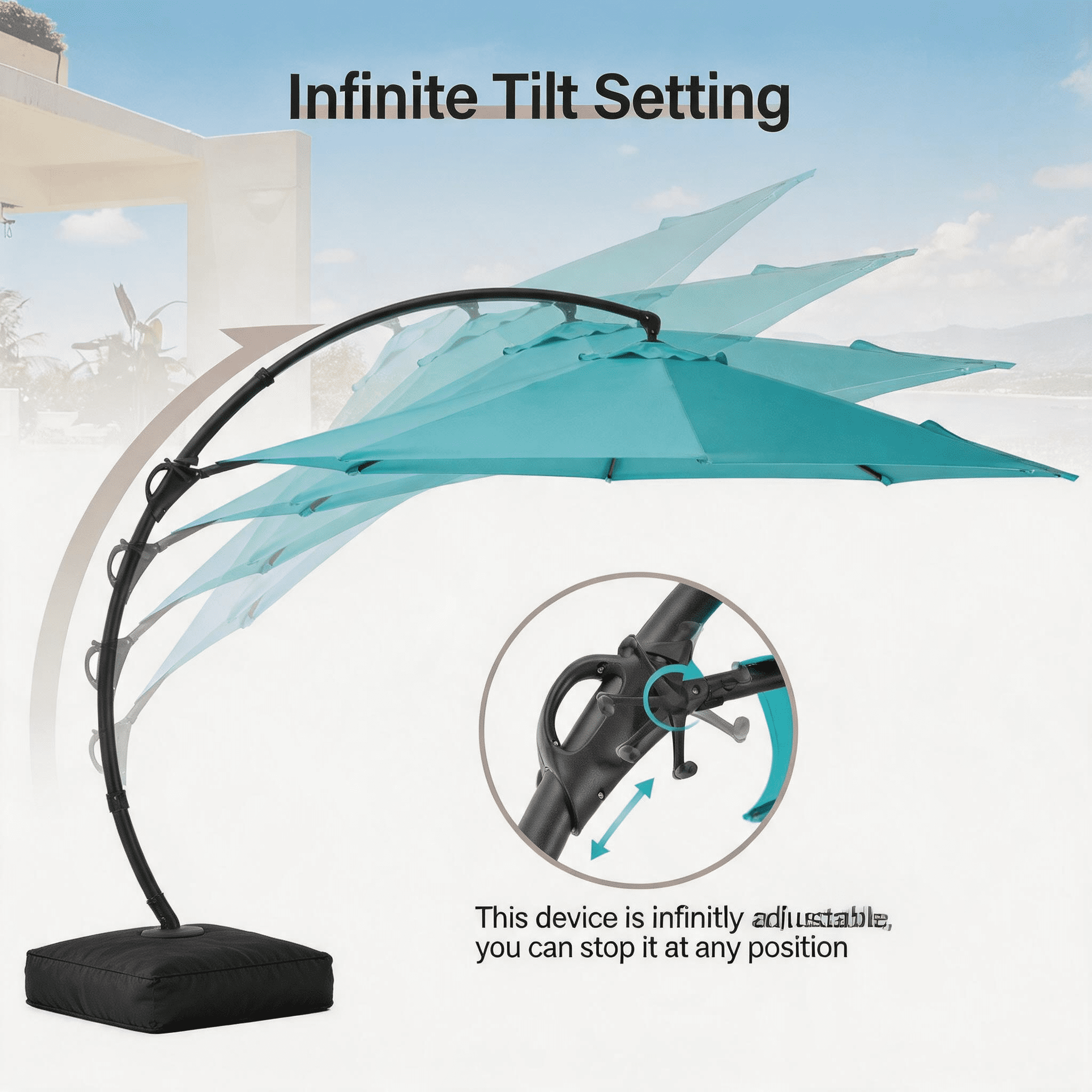 LAUSAINT HOME 11 FT Outdoor Patio Umbrella with Base, Aluminum Cantilever Umbrella with Crank, Champagne