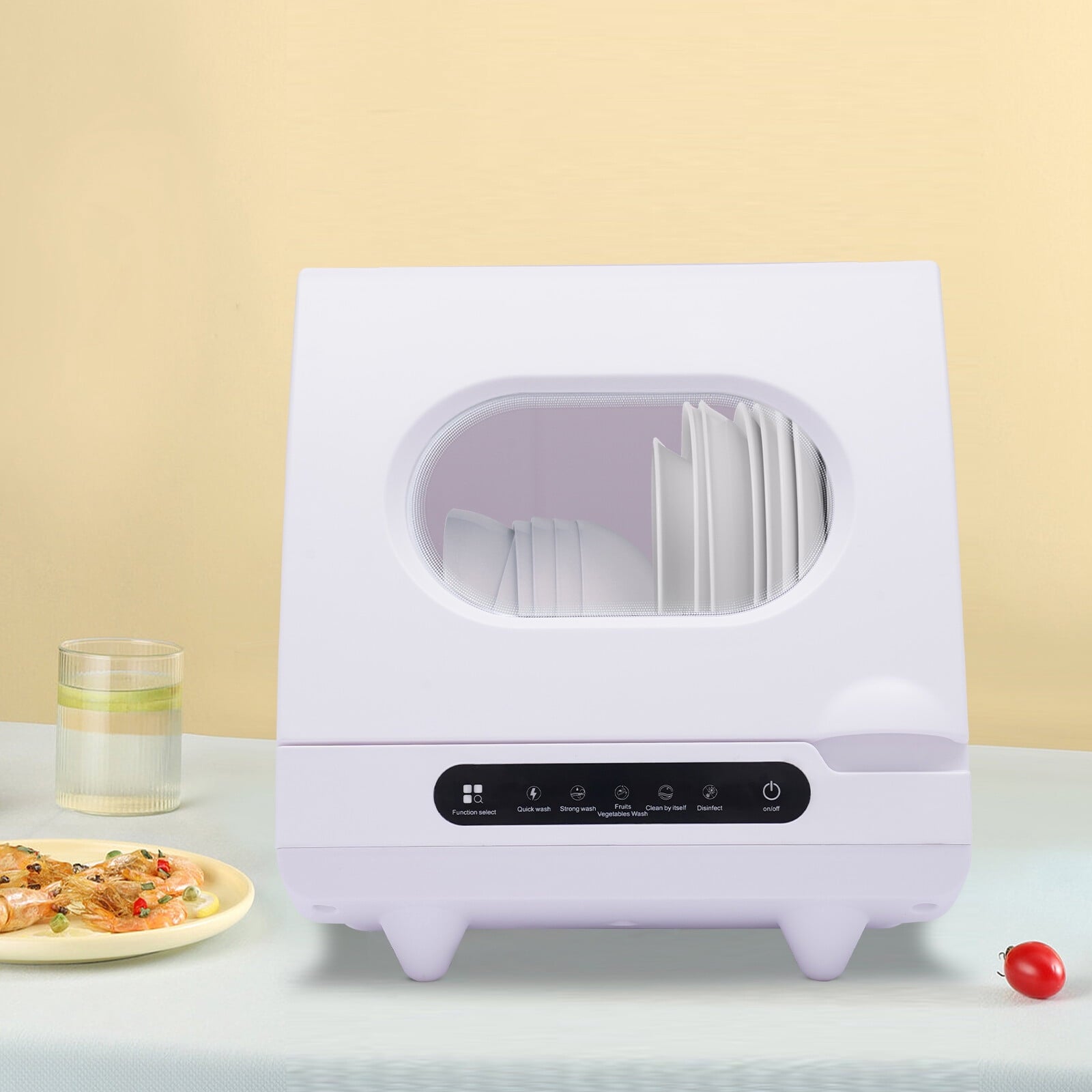 FOGGBET 110V 1200W Portable Countertop Dishwasher with 12 Water Outlets and 360° Rotation Flushing & Hose Connection 3-in-1 Function,15.74*15.74*17.71in,with 5L Water Tank,  for Homes, Apartments