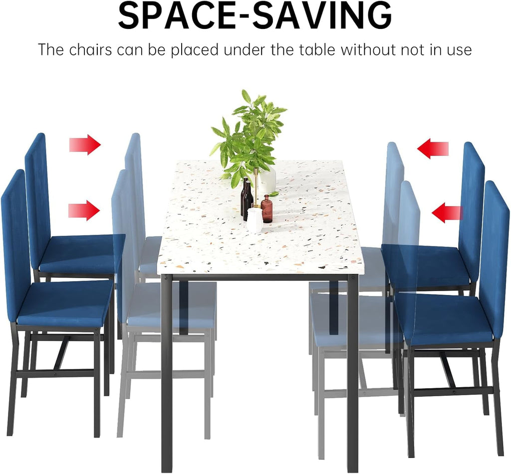 MIERES 5-Piece Dining Table Set for 4, Faux Marble Kitchen Table and 4 Chairs, Modern Dining Room Table with 4 Chairs, Dinner Table Set for Small Spaces, Brown