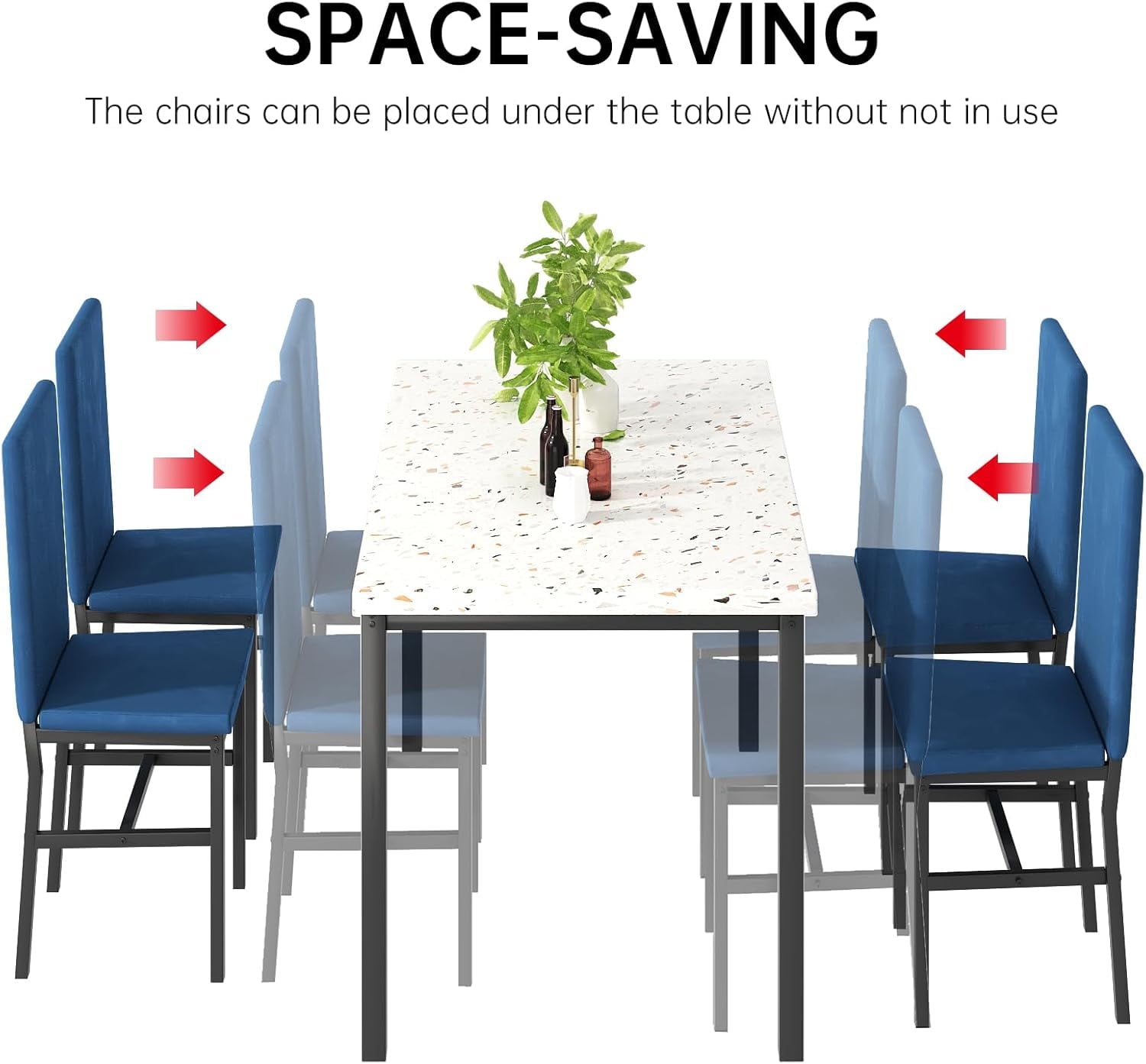 MIERES 5-Piece Dining Table Set for 4, Faux Marble Kitchen Table and 4 Chairs, Modern Dining Room Table with 4 Chairs, Dinner Table Set for Small Spaces, Brown