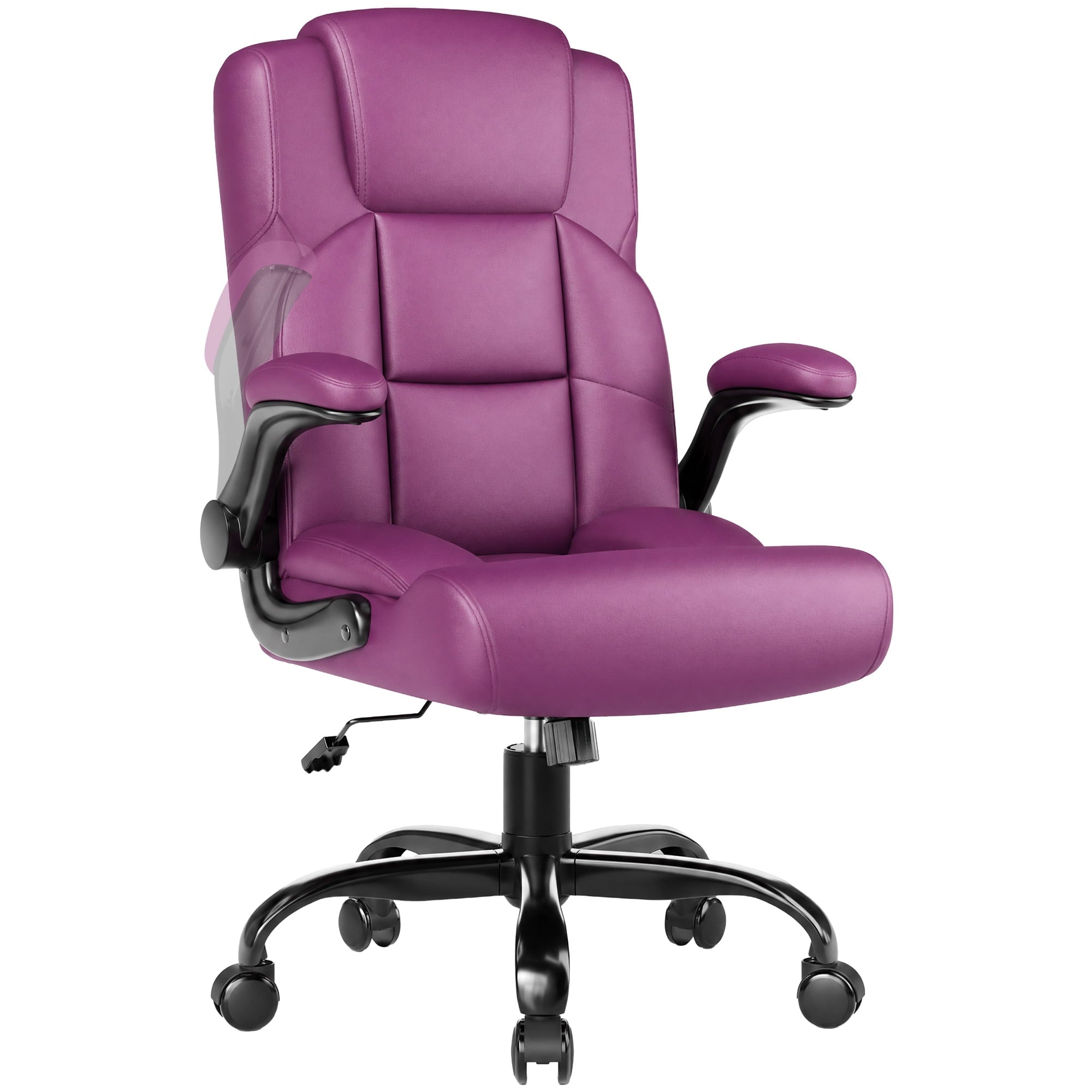 JONPONY Leather Office Chair, Big and Tall 500lbs Ergonomic Desk Chairs with Back Support, Executive Leather Chair with Wheels for Home Office, with Adjustable Padded Armrest & Lumbar Support , Black