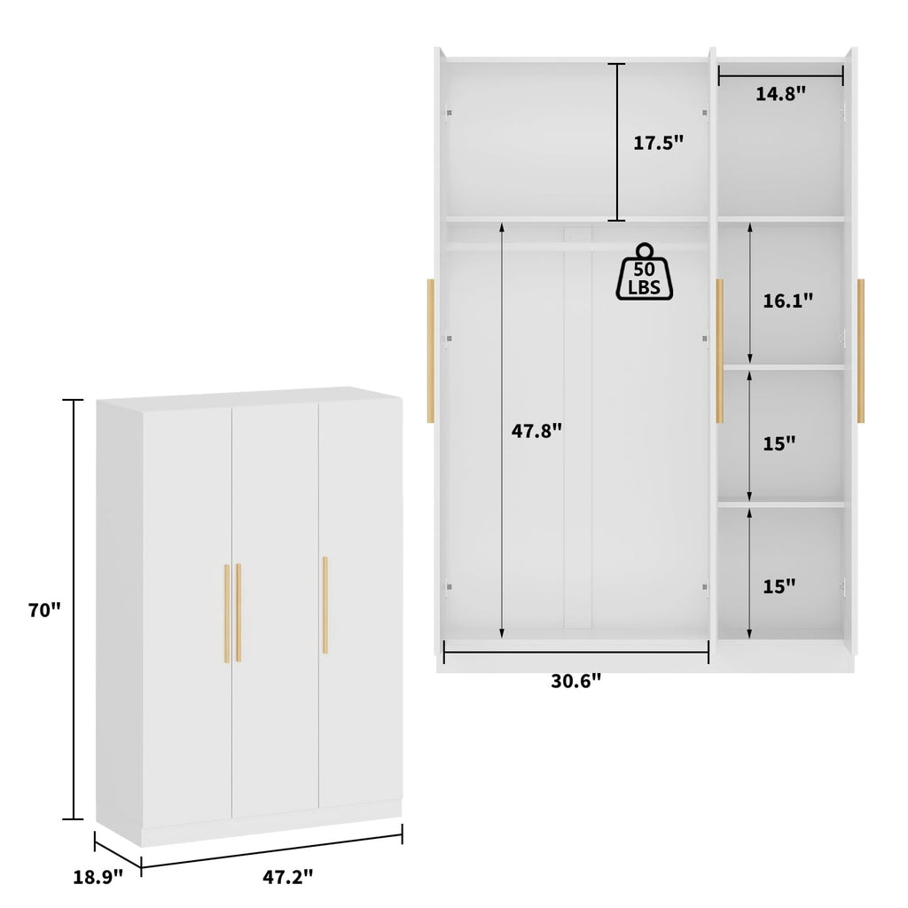 OxyLife 2 Door Wardrobe Armoire, White Closet Storage Organizer with Drawers and Shelves
