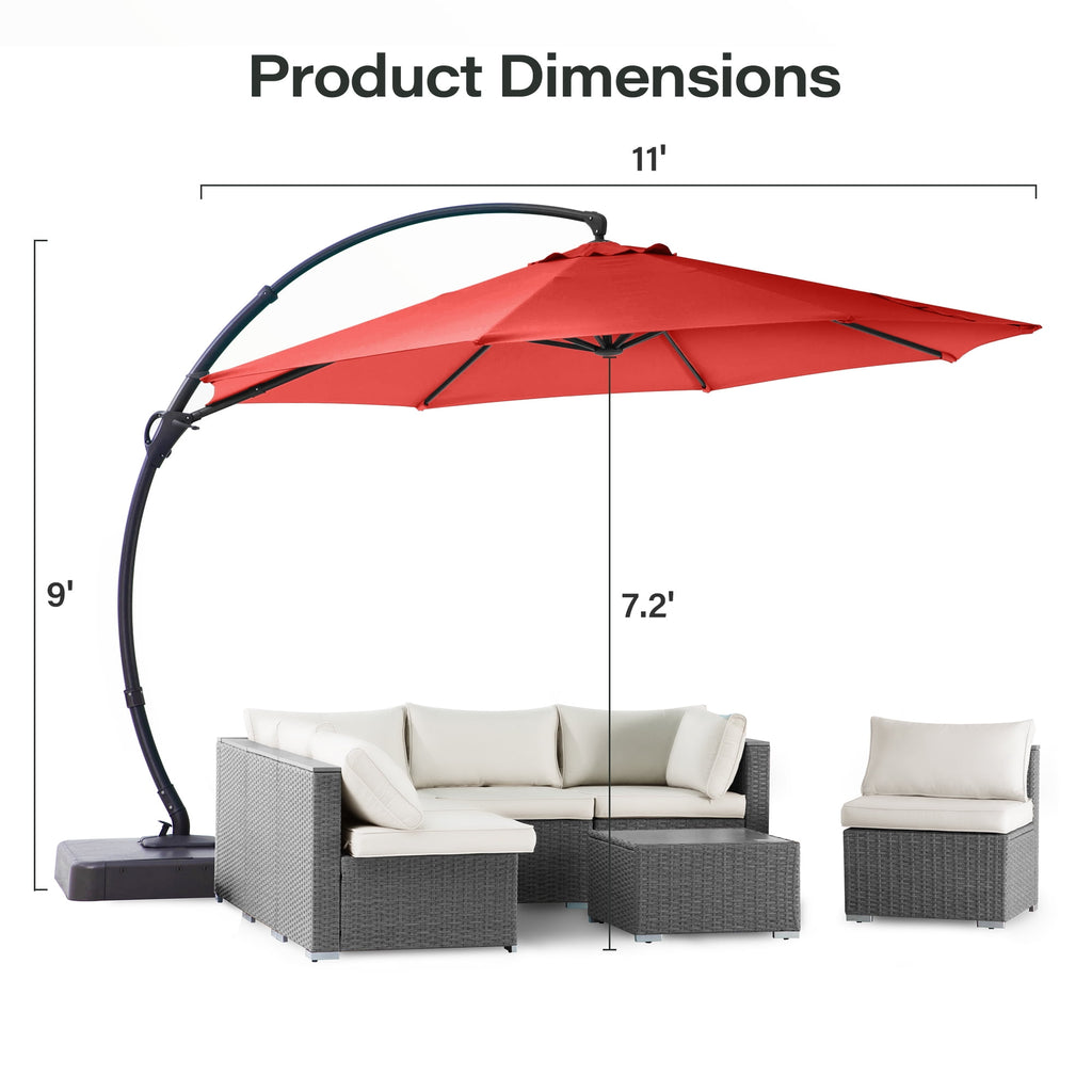 LAUSAINT HOME 11 FT Outdoor Patio Umbrella with Base, Aluminum Cantilever Umbrella with Crank, Champagne