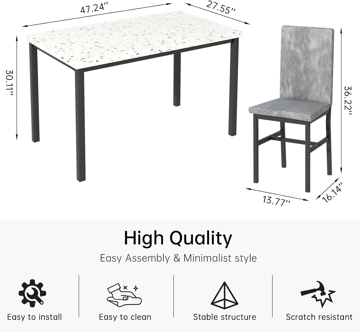 MIERES 5 Piece Dinning Table Sets for 4, Marble Kitchen Table and Chairs for 4,Dining Room Table Set with PU Leather Chairs,Faux Marble Dining Set for Small Spaces,Living Room,White+Brown