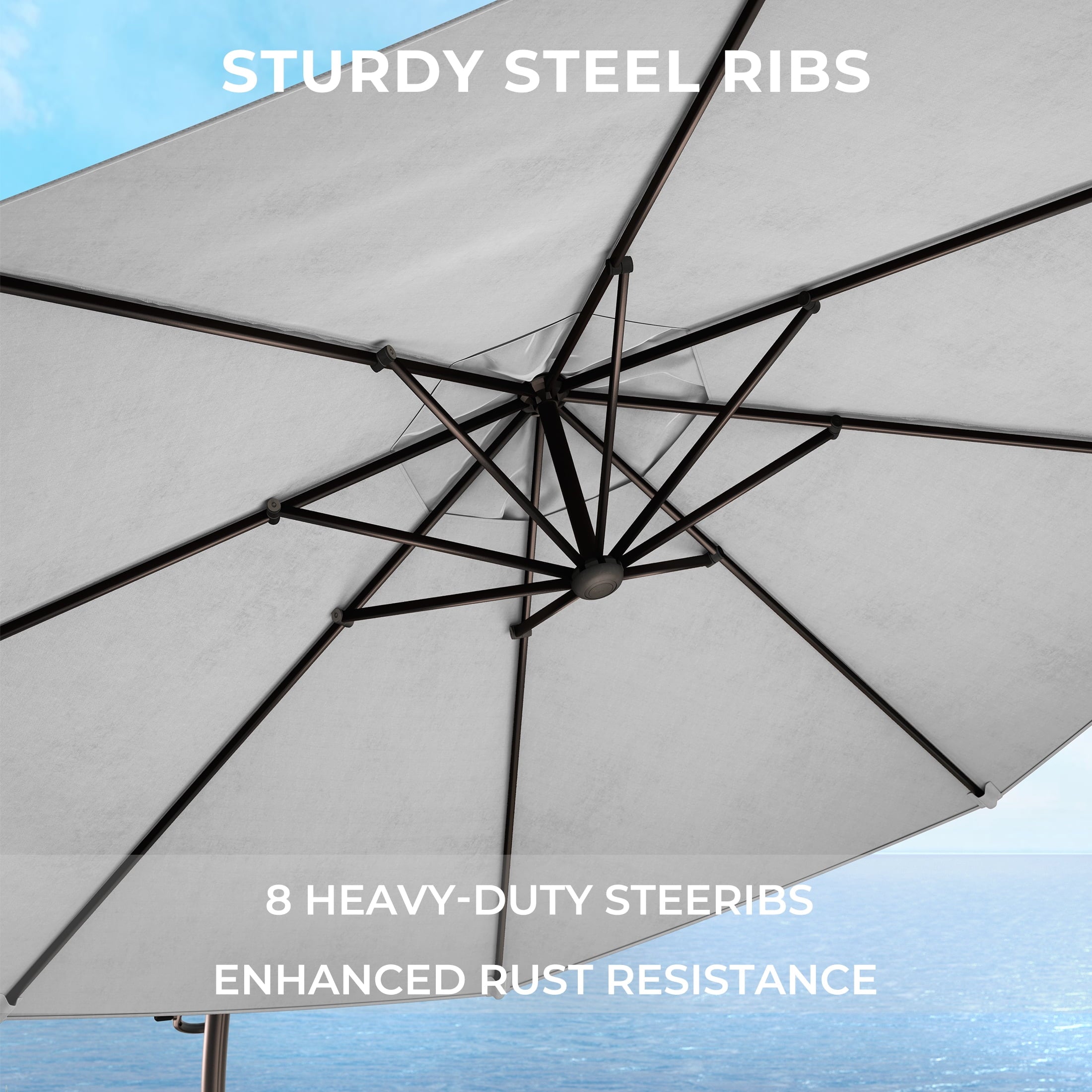 GRANDPATIO 12 Ft Outdoor Umbrella with Base, Large Aluminum Cantilever Offset Umbrella for Patio Pool, Black & White