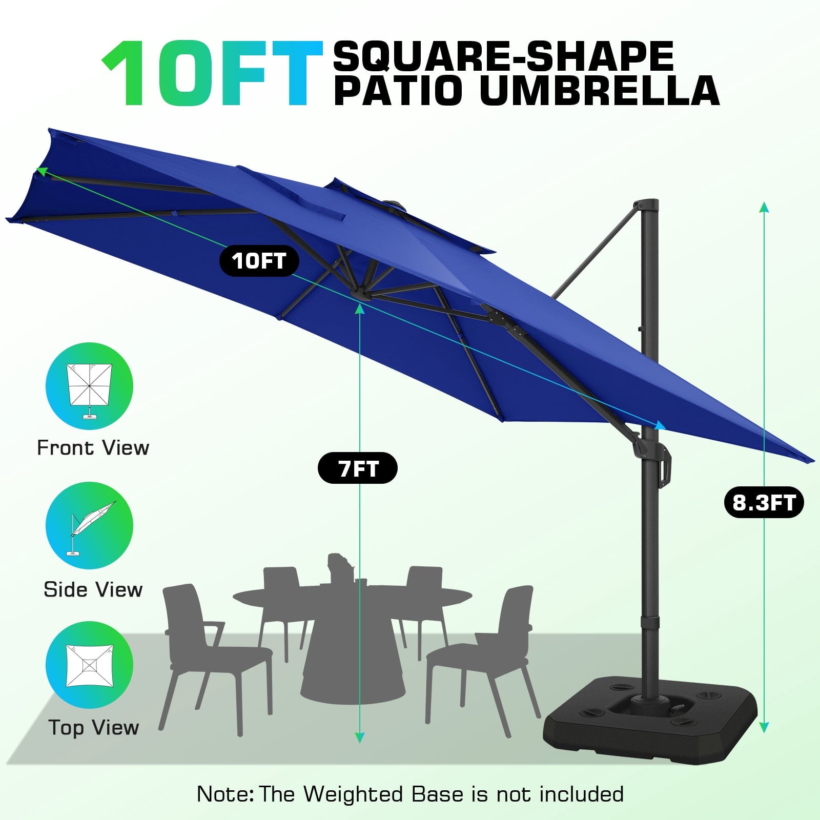 COBIZI 10x10ft Patio Cantilever Umbrella Double Roof Large Rectangular Deck Offset Umbrellas, Square Outdoor Patio Umbrella with 360°Rotation & Heavy-Duty Aluminum Frame,for Poolside Garden,Beige
