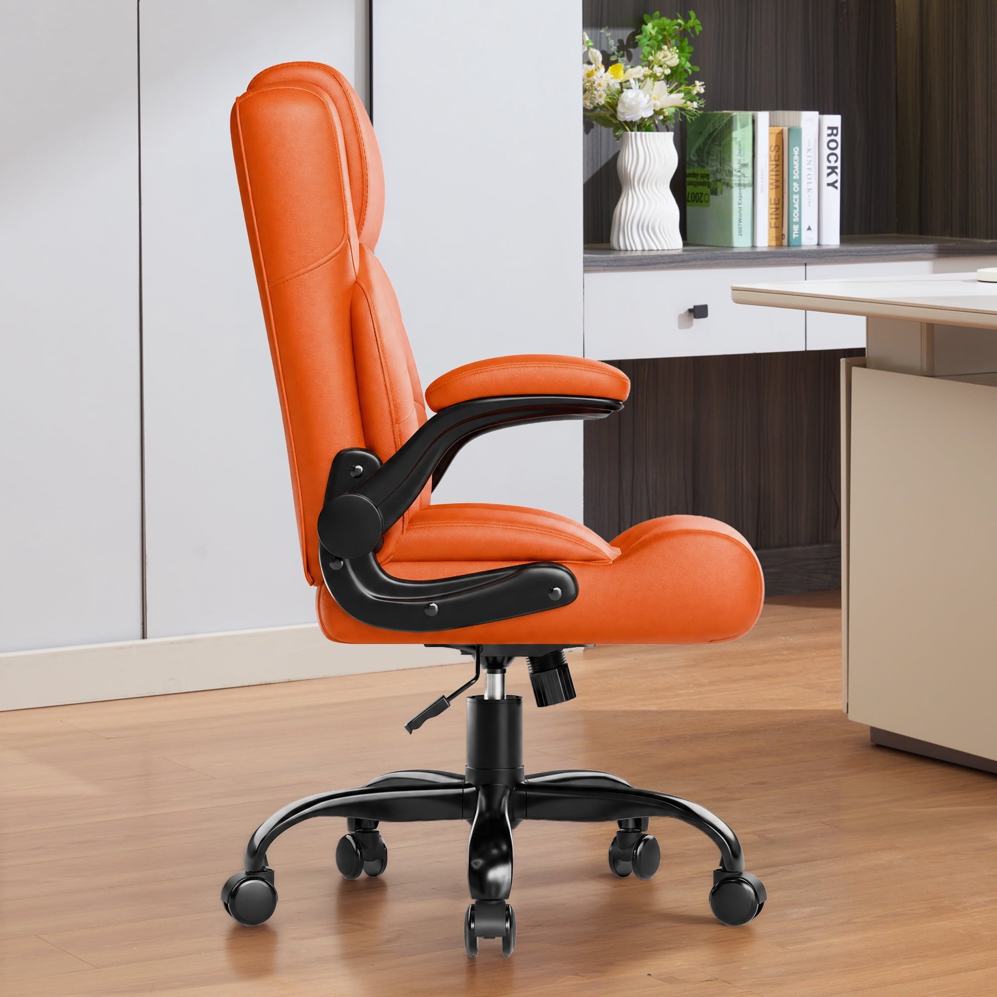 JONPONY Leather Office Chair, Big and Tall 500lbs Ergonomic Desk Chairs with Back Support, Executive Leather Chair with Wheels for Home Office, with Adjustable Padded Armrest & Lumbar Support , Black
