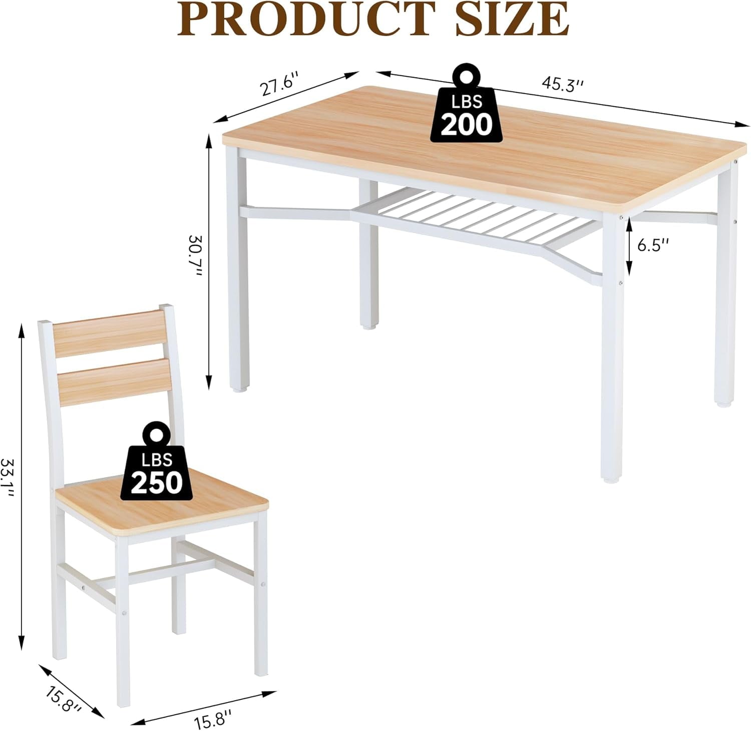 Baxluxe 4-person dining table set, farmhouse-style wooden kitchen dining table and chair set, farmhouse 5-piece dining table set with storage rack, small kitchen dining table set,Black