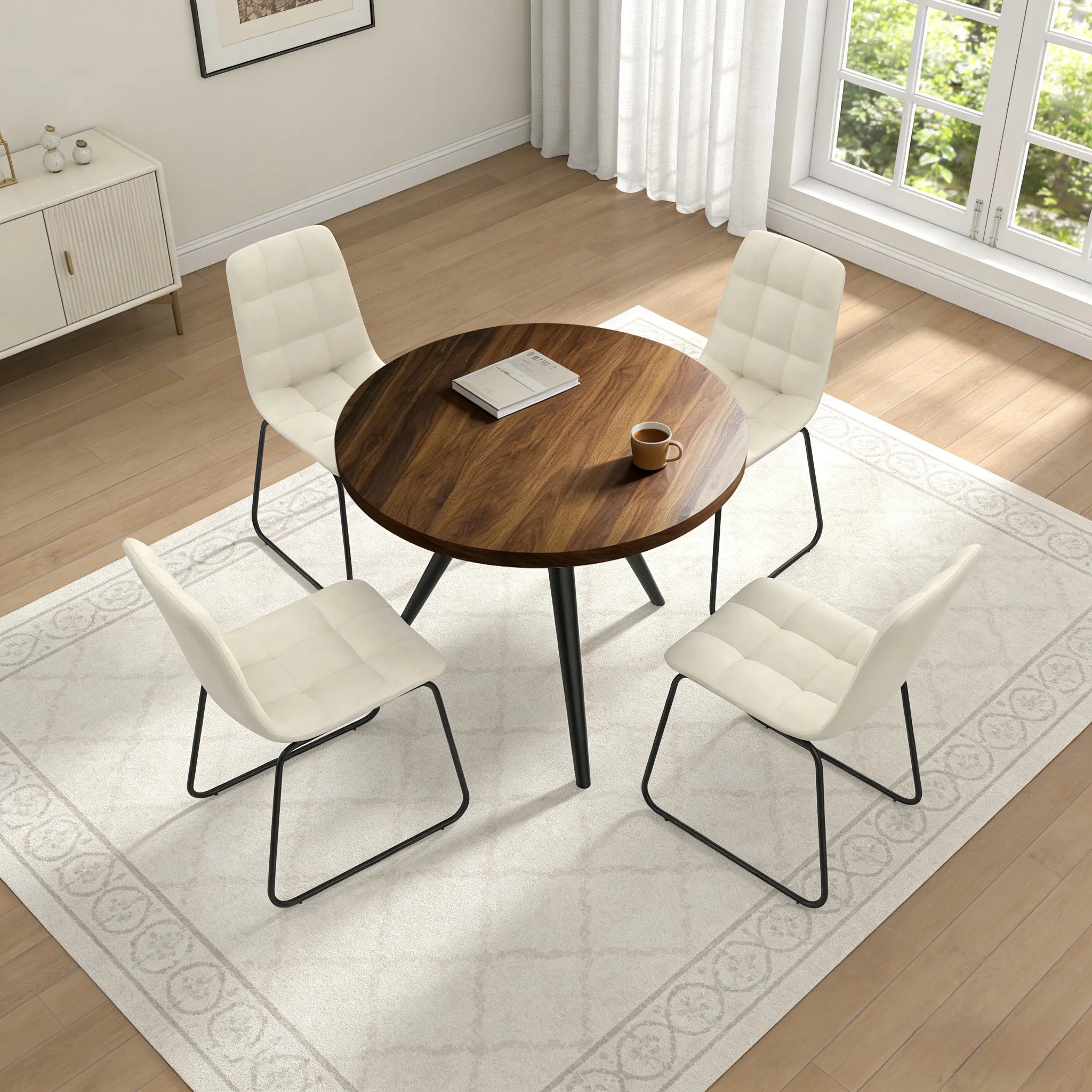 34.8 Round Dining Table for 4 People, Modern Circle Kitchen Table with Metal Legs for Kitchen, Dining Room, Apartment,Gray