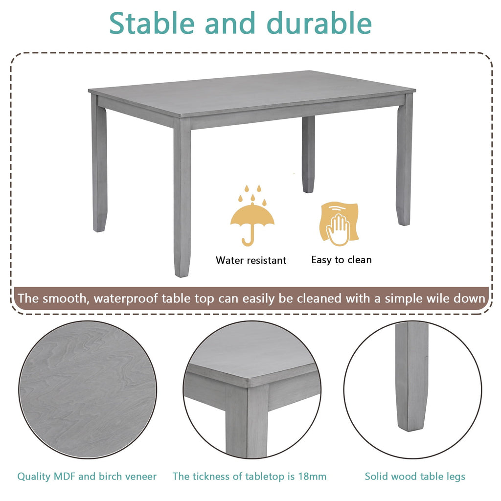 Dining Room Set, LEGAHOME 6 Piece Dining Sets with Bench and Chairs, Solid Wood Kitchen Dining Table Set for 6 with Upholstered Chairs, Gray