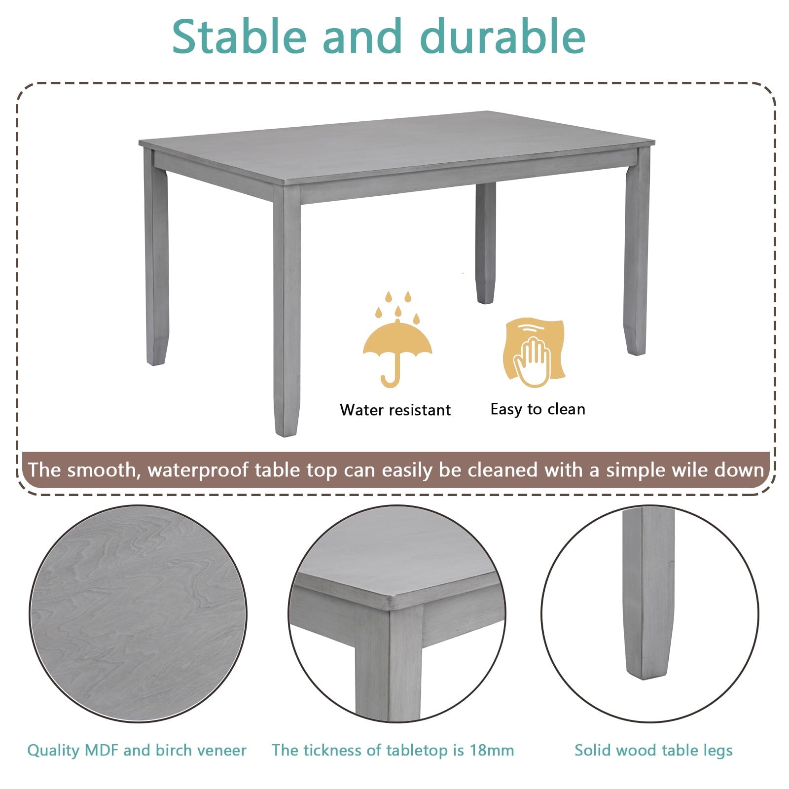 Dining Room Set, LEGAHOME 6 Piece Dining Sets with Bench and Chairs, Solid Wood Kitchen Dining Table Set for 6 with Upholstered Chairs, Gray