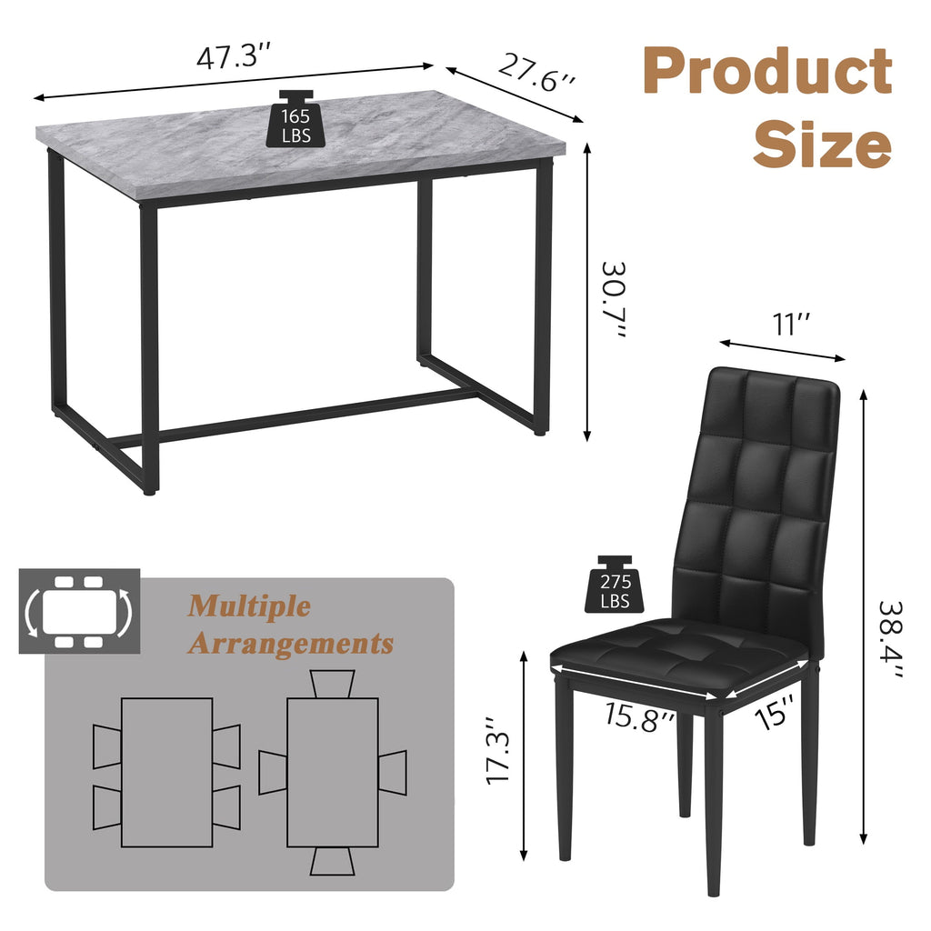 SEGMART Dining Table with 4 High-Back Upholstered Chairs, Modern Dinette Set, Dining Table & Chairs Set for 4 Persons, Small Home Kitchen Dining Table Set, Ideal for Apartment Breakfast Nook